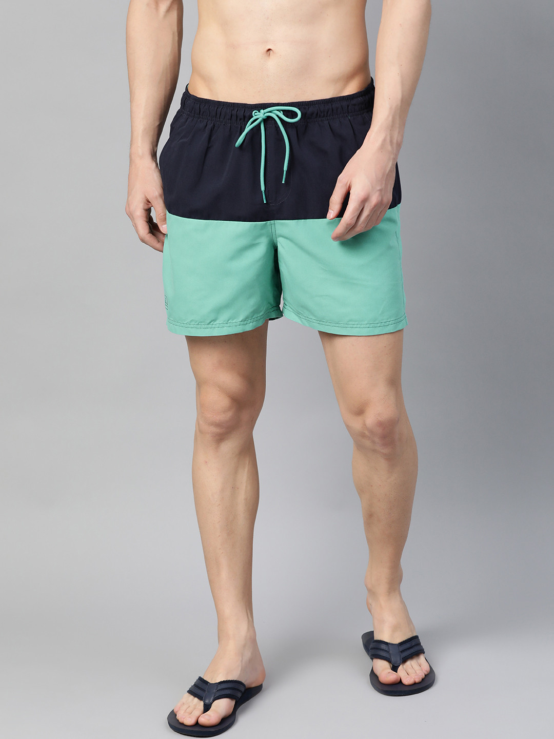 Buy Marks & Spencer Men Green & Navy Colourblocked Swim Shorts Swim