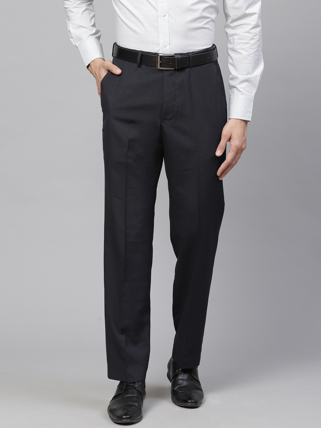 Buy Marks & Spencer Men Black Regular Fit Solid Formal Trousers ...