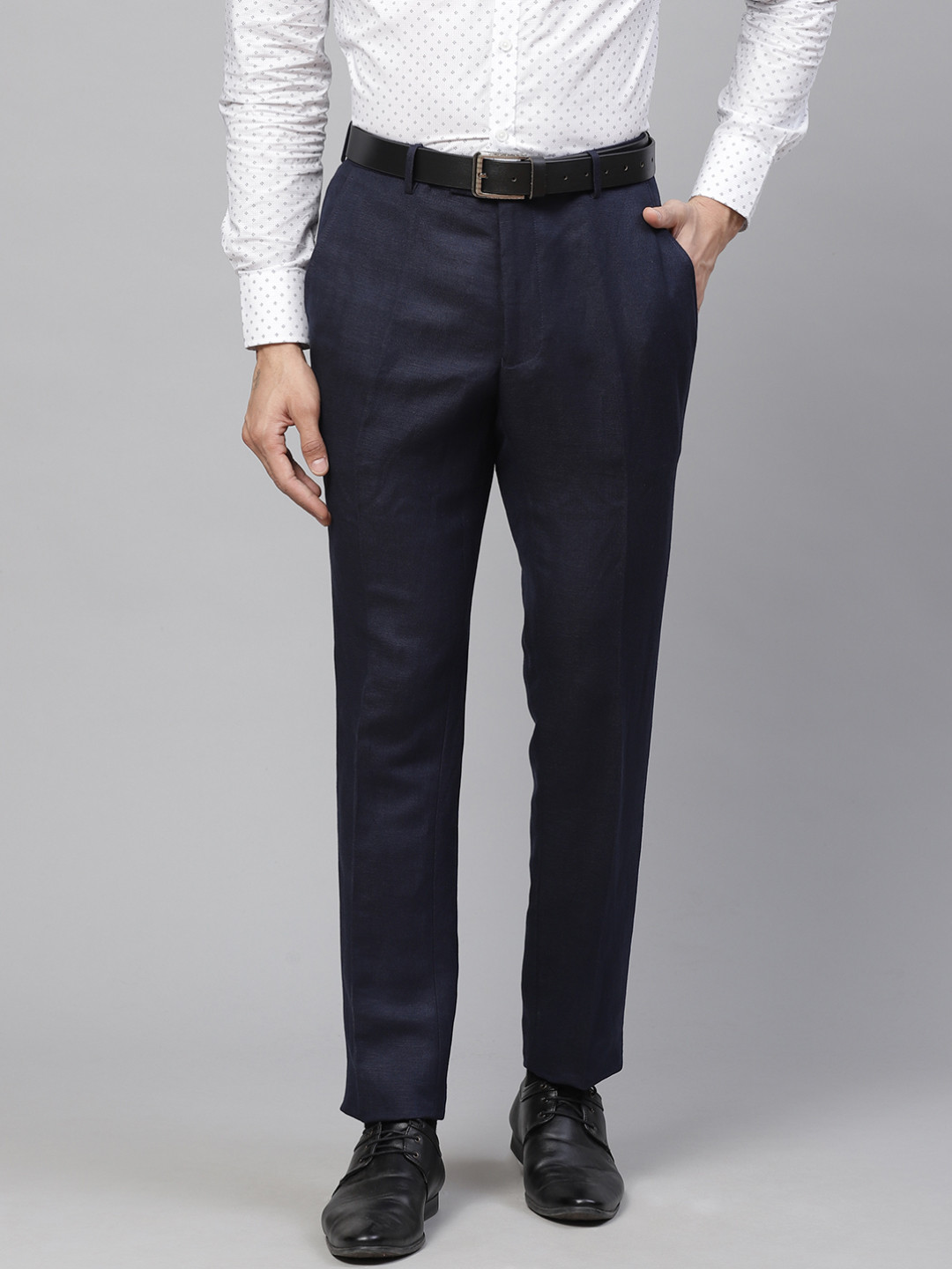 Buy Marks & Spencer Men Navy Blue Slim Fit Solid Semiformal Trousers ...