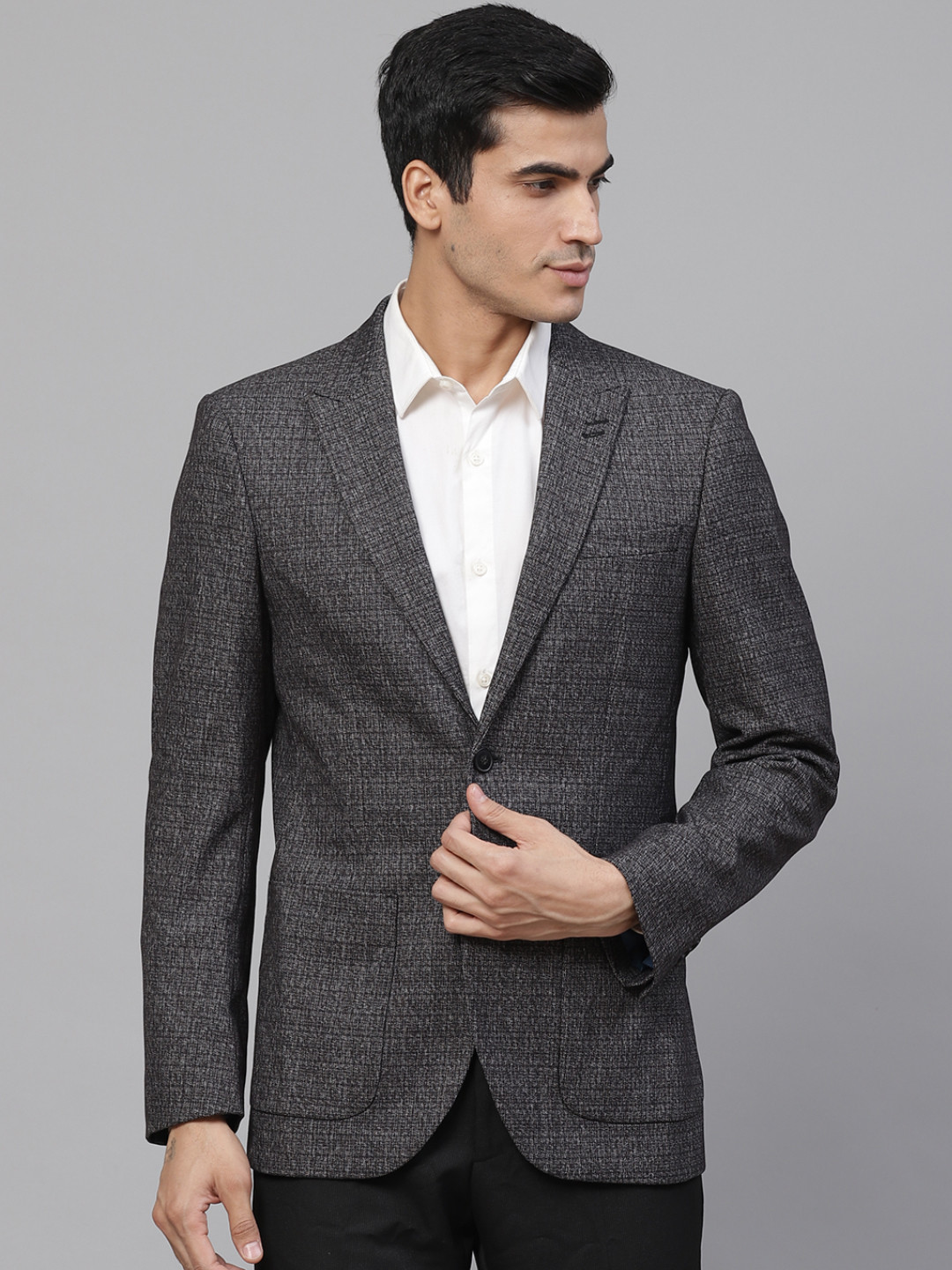 Buy Marks & Spencer Men Charcoal Grey Slim Fit Checked Single Breasted ...