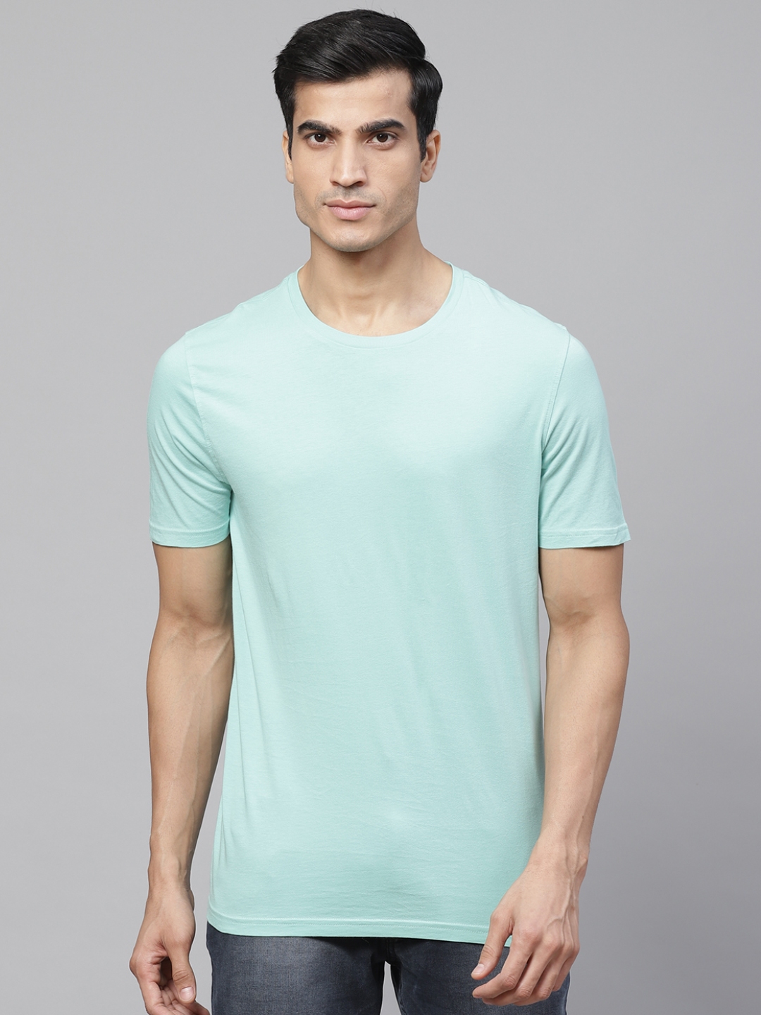 Buy Marks & Spencer Men Green Slim Fit Solid Round Neck T Shirt ...