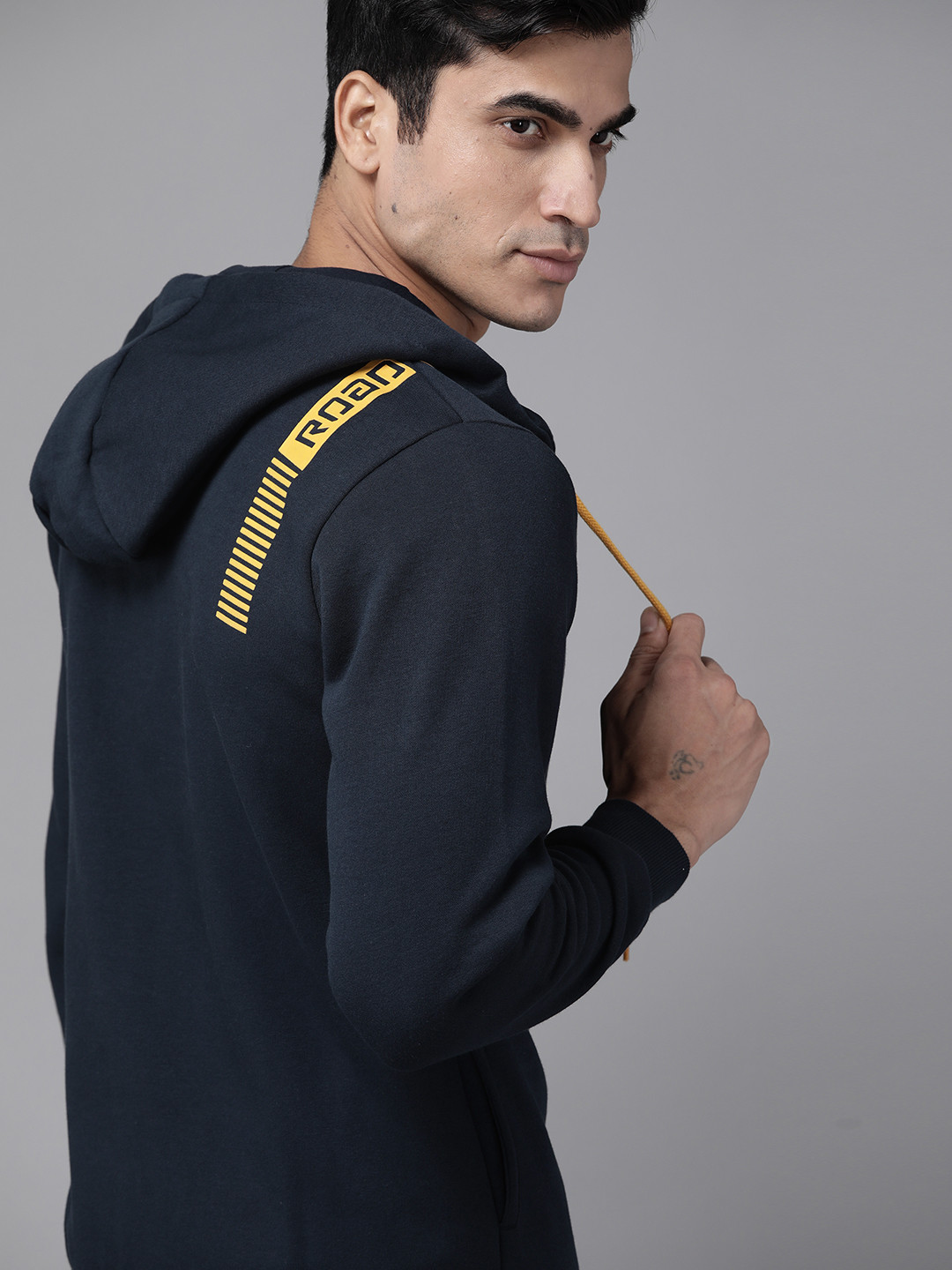Buy Roadster Men Navy Blue Solid Hooded Sweatshirt Sweatshirts for