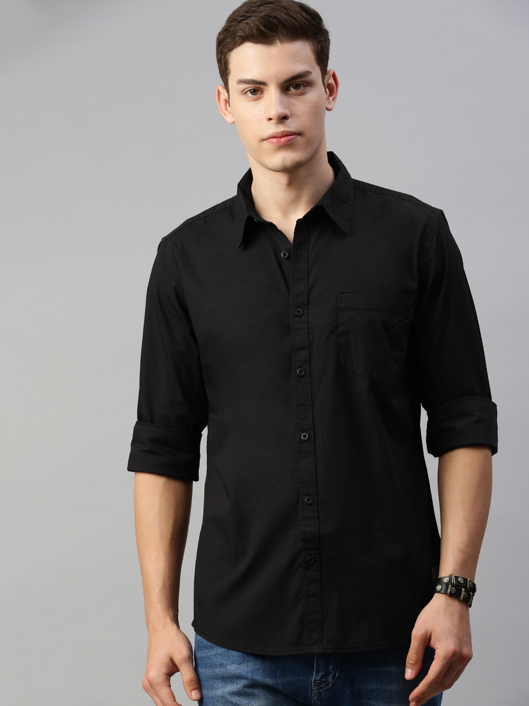 Buy Roadster Men Black Regular Fit Solid Casual Shirt - Shirts for Men ...