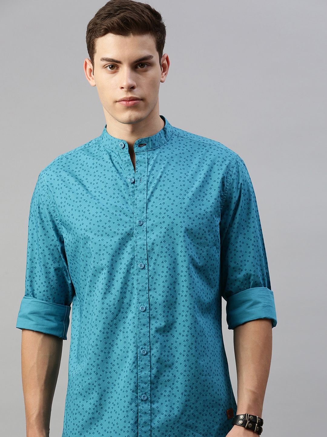 Buy Roadster Men Teal Blue Regular Fit Printed Sustainable Casual Shirt ...