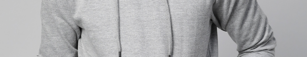 Buy Roadster Men Grey Melange Solid Hooded Sweatshirt - Sweatshirts for ...