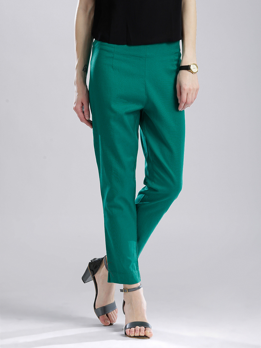 Buy W Green Ankle Length Casual Trousers Trousers for Women 1196097