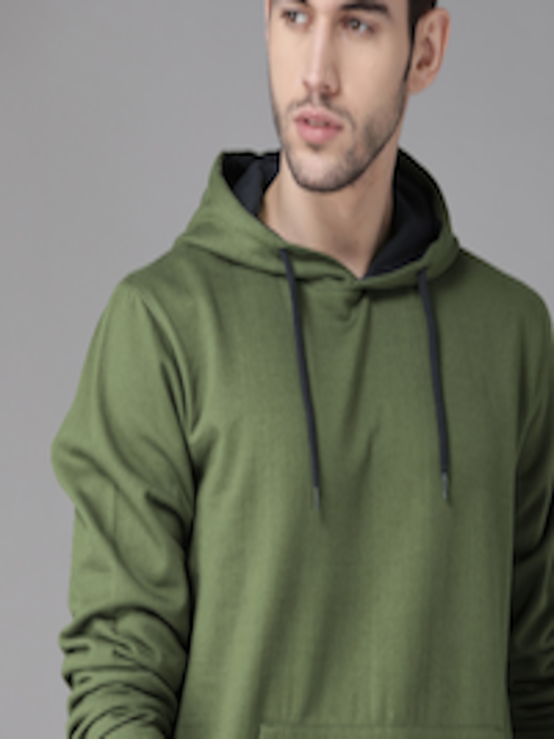 Buy Roadster Men Olive Green Solid Hooded Sweatshirt - Sweatshirts for ...