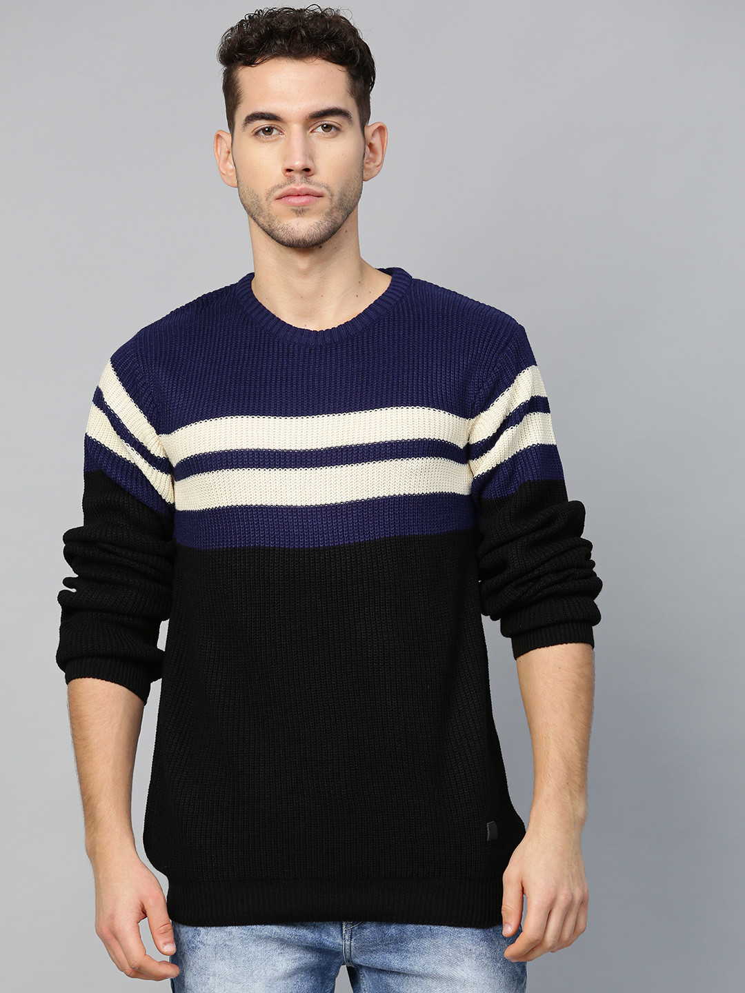 blue striped pullover