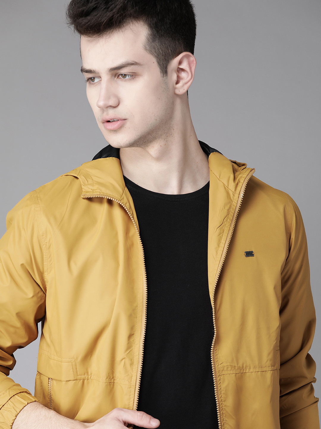 Buy Roadster Men Mustard Yellow Solid Hooded Tailored Jacket Jackets