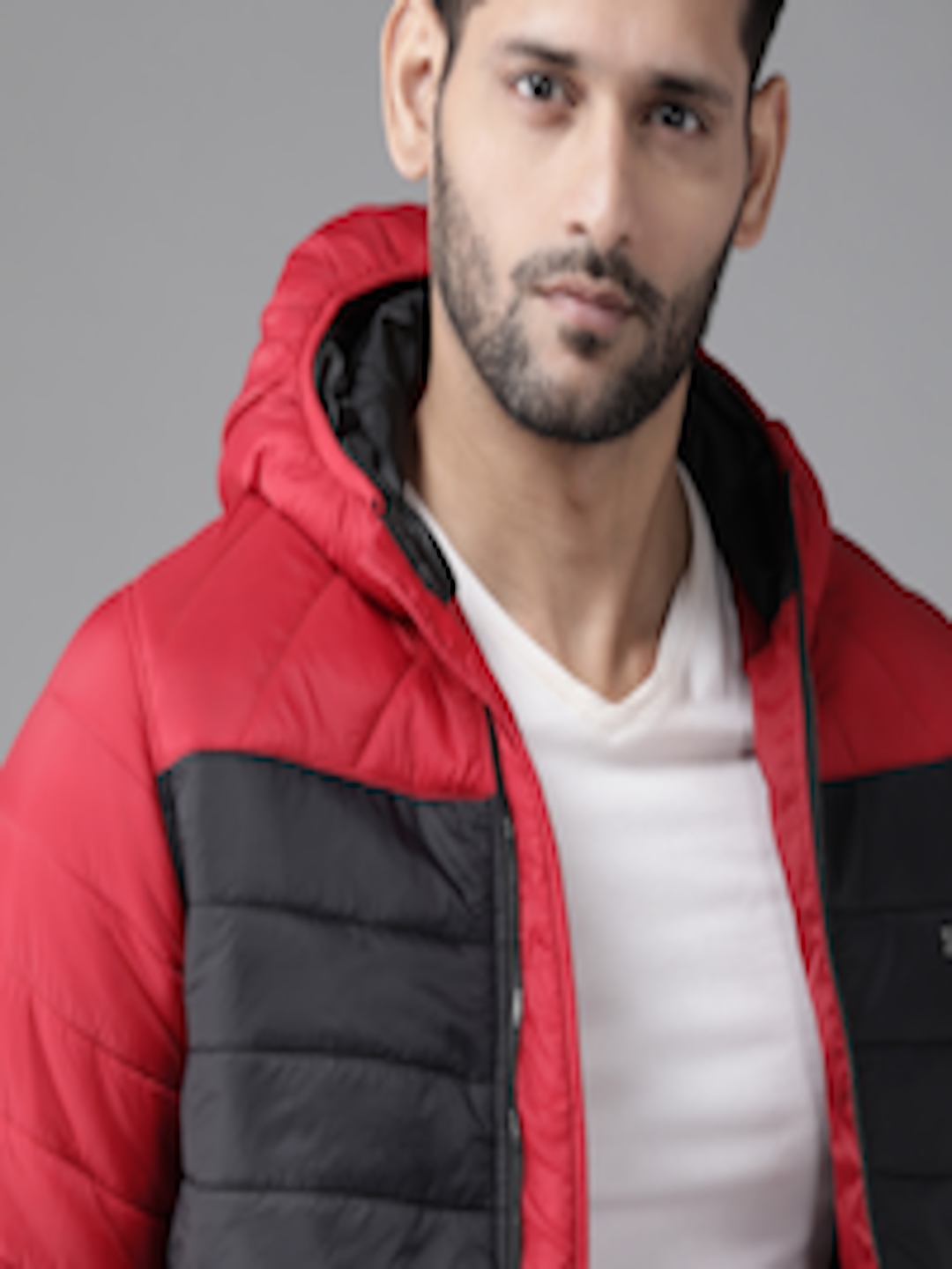 Buy Roadster Men Red & Black Colourblocked Padded Jacket - Jackets for ...