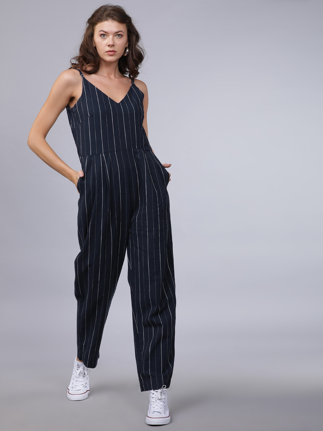 Buy Tokyo Talkies Women Navy Blue & White Striped Basic