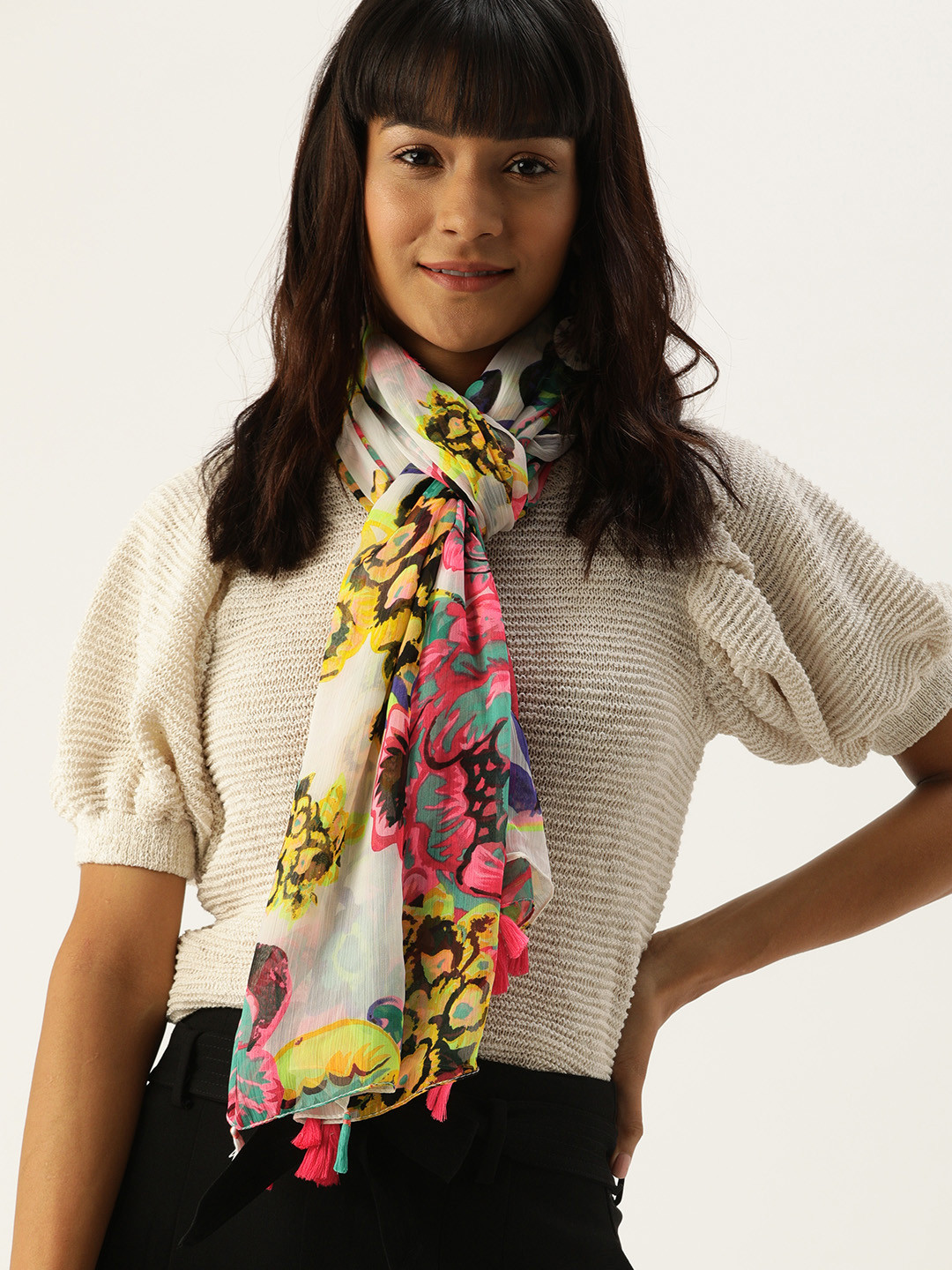 Buy DressBerry Women White & Multicoloured Printed Scarf Scarves for