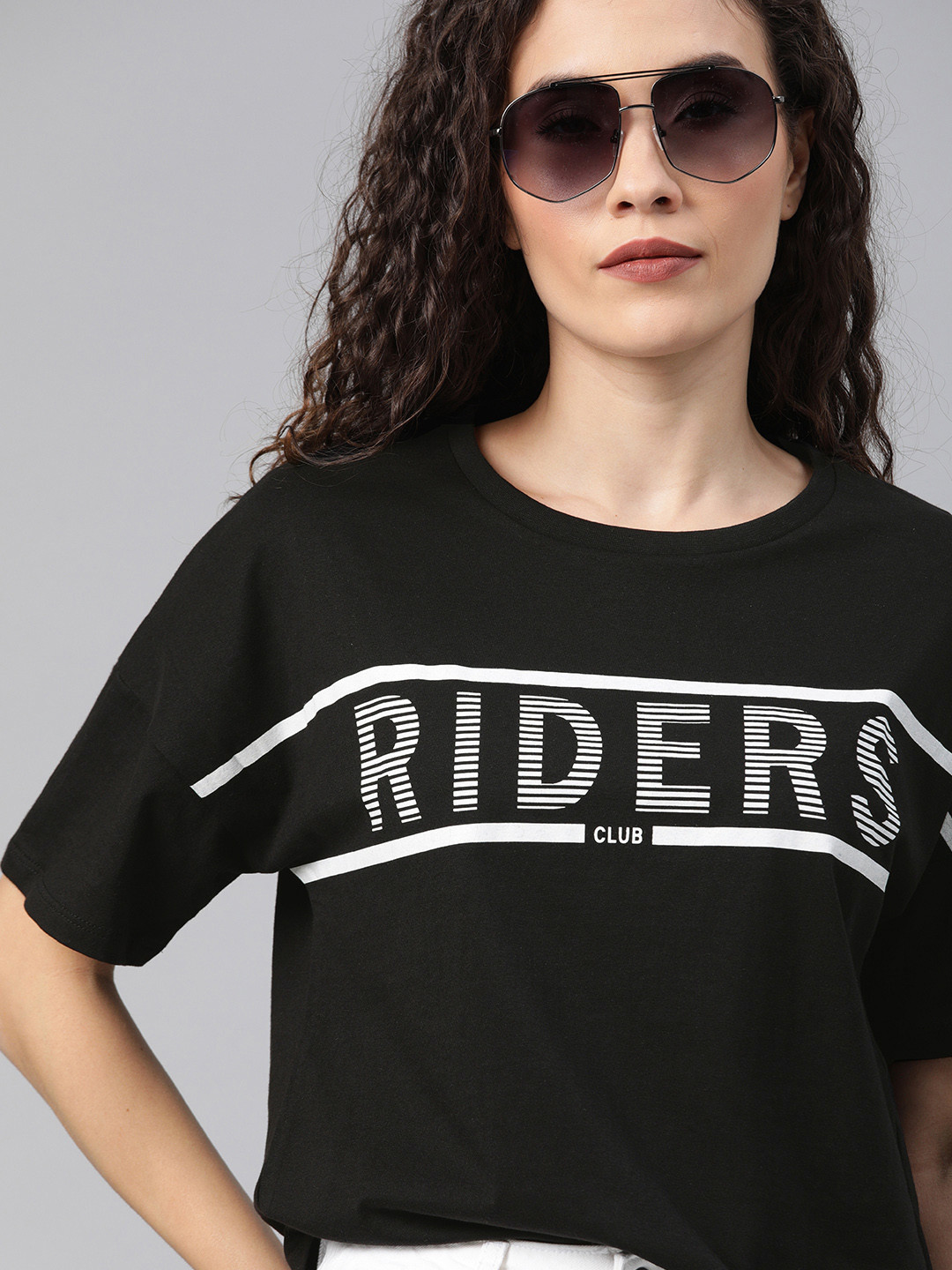 Buy Roadster Women Black Printed Round Neck T Shirt Tshirts for Women