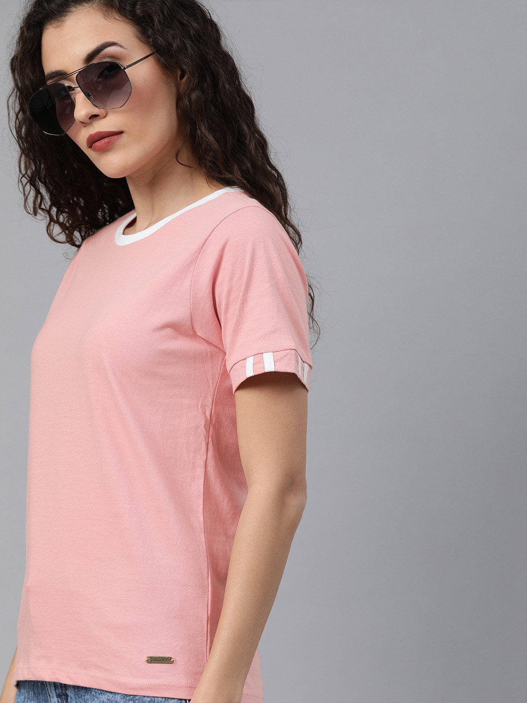 Gant Women Pink Solid Round Neck Short Sleeves T-shirt