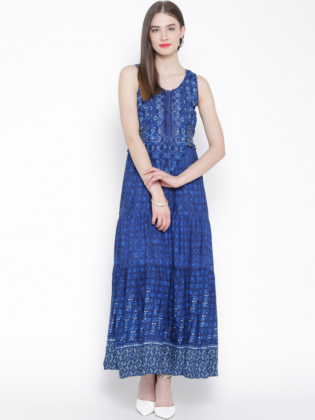 Buy BIBA Navy Printed Maxi Dress Dresses for Women 1197846 Myntra