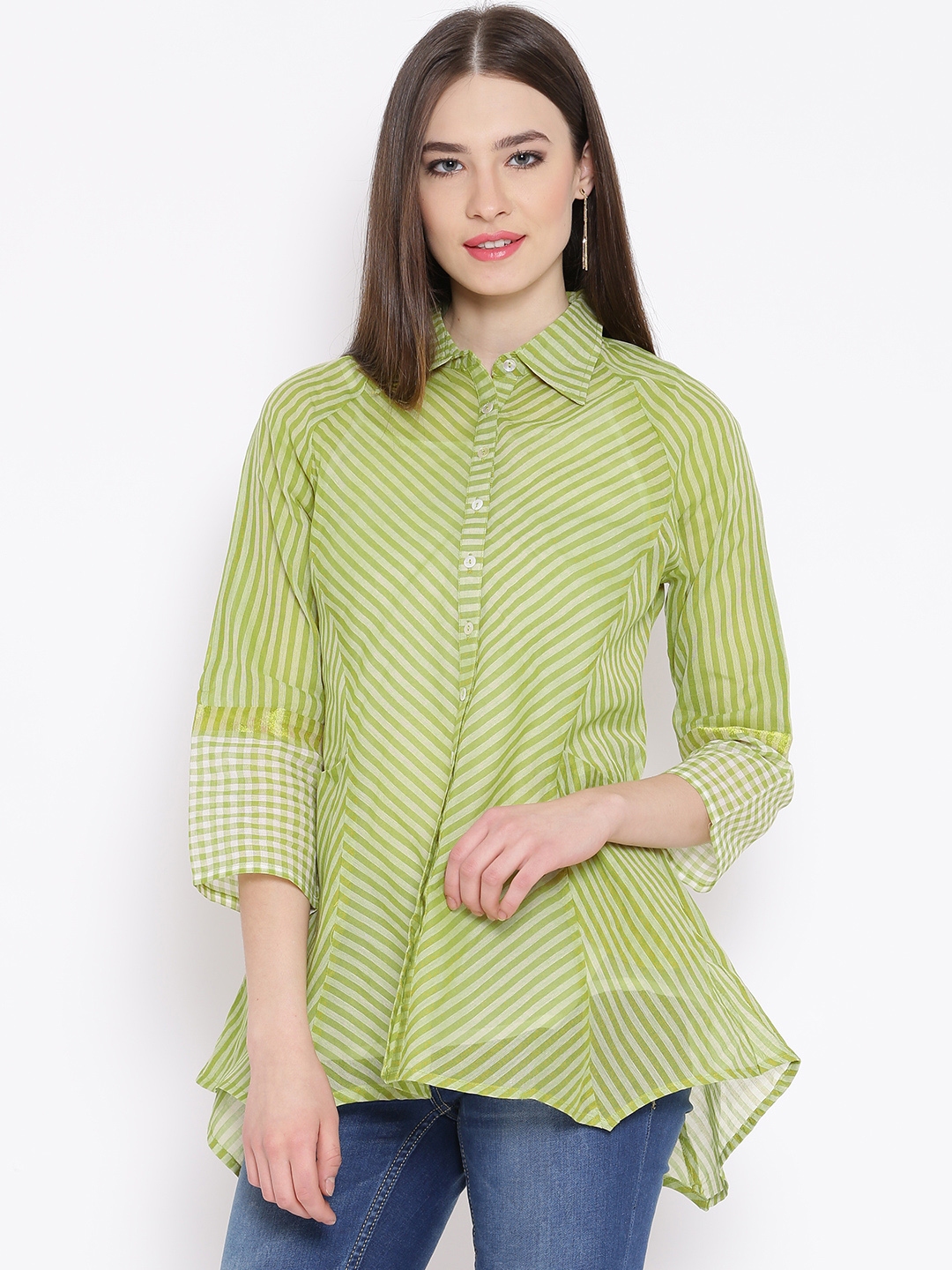 Buy BIBA Green Striped Tunic Shirt - Shirts for Women 1197853 | Myntra