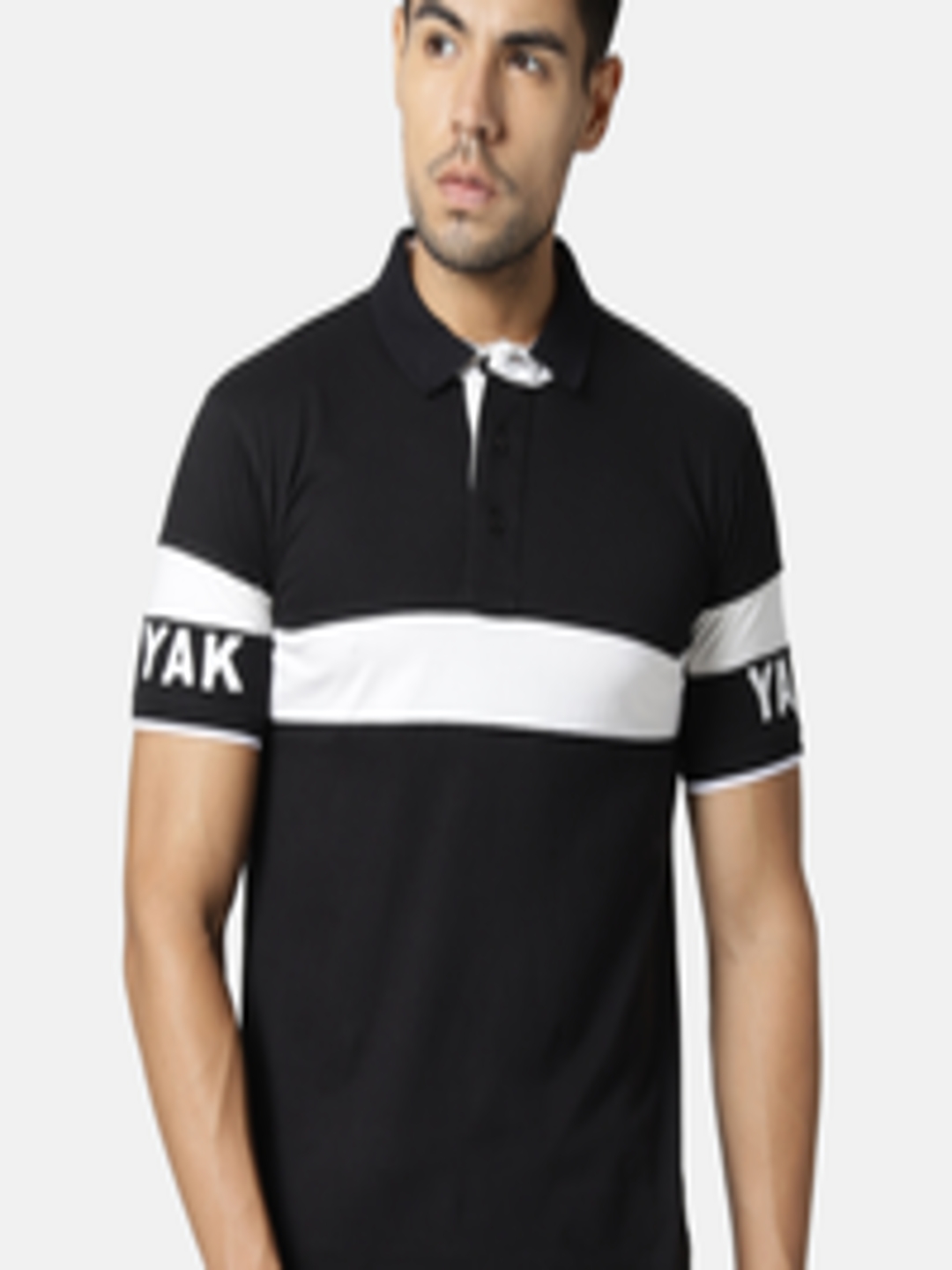 Buy YAK YAK Men Black Colourblocked Polo Collar T Shirt - Tshirts for ...