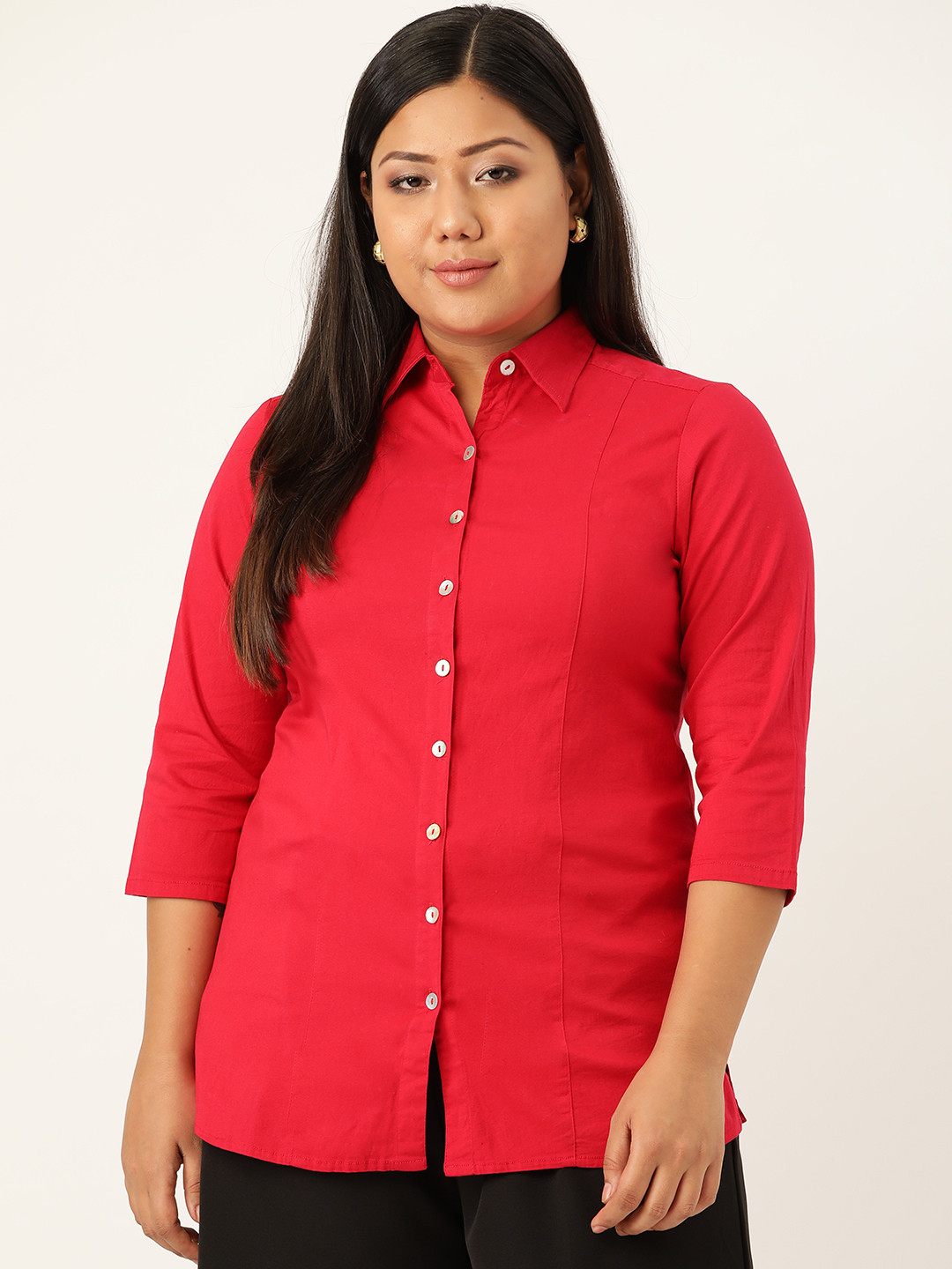 Buy Revolution Plus Size Women Red Regular Fit Solid Formal Shirt
