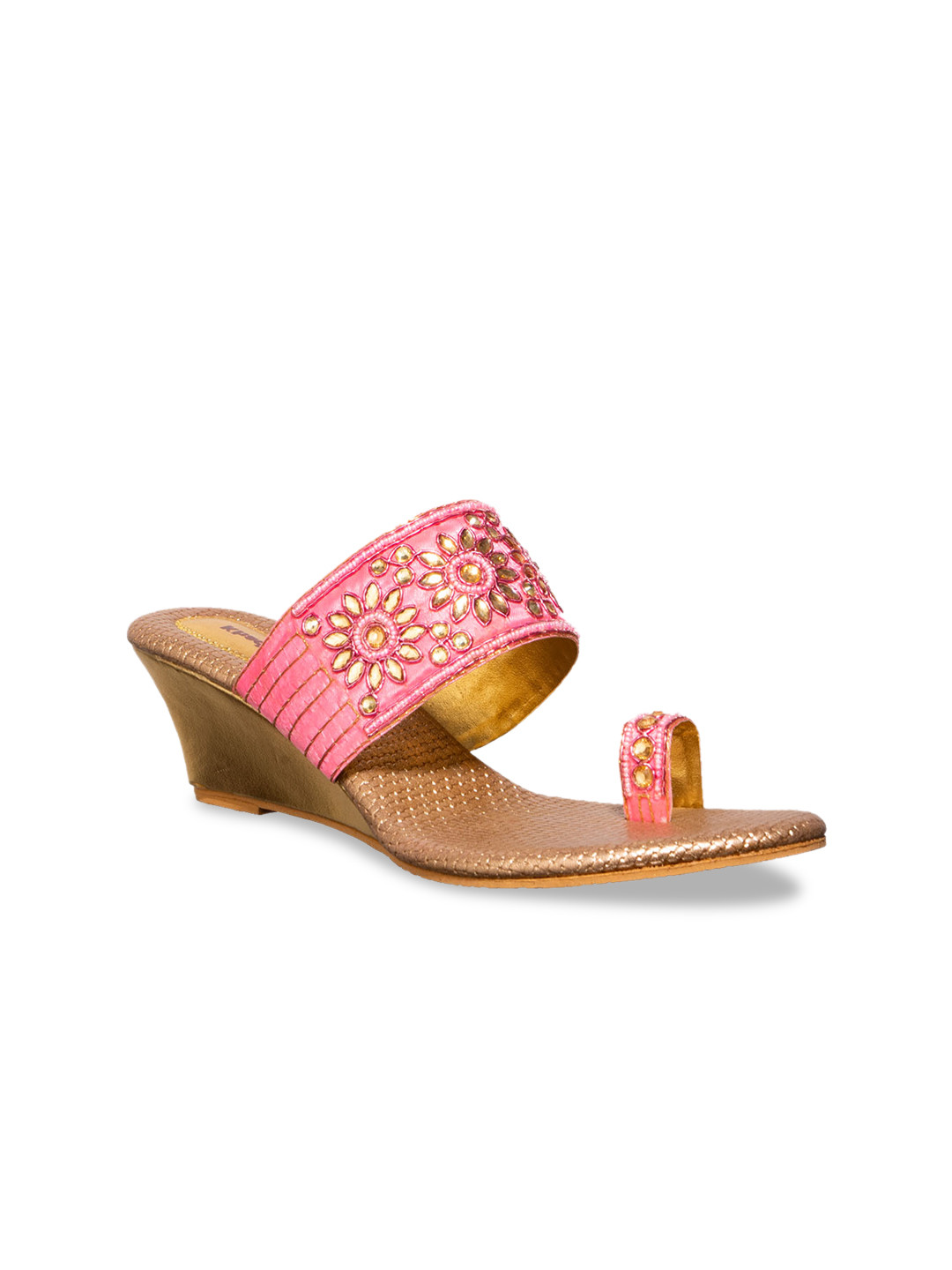 Buy Khadims Women Pink & Gold Coloured Embellished Wedges - Heels for Women 11987636 | Myntra