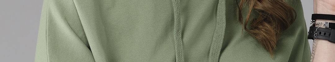 Buy Roadster Women Olive Green Solid Hooded Oversized Sweatshirt ...
