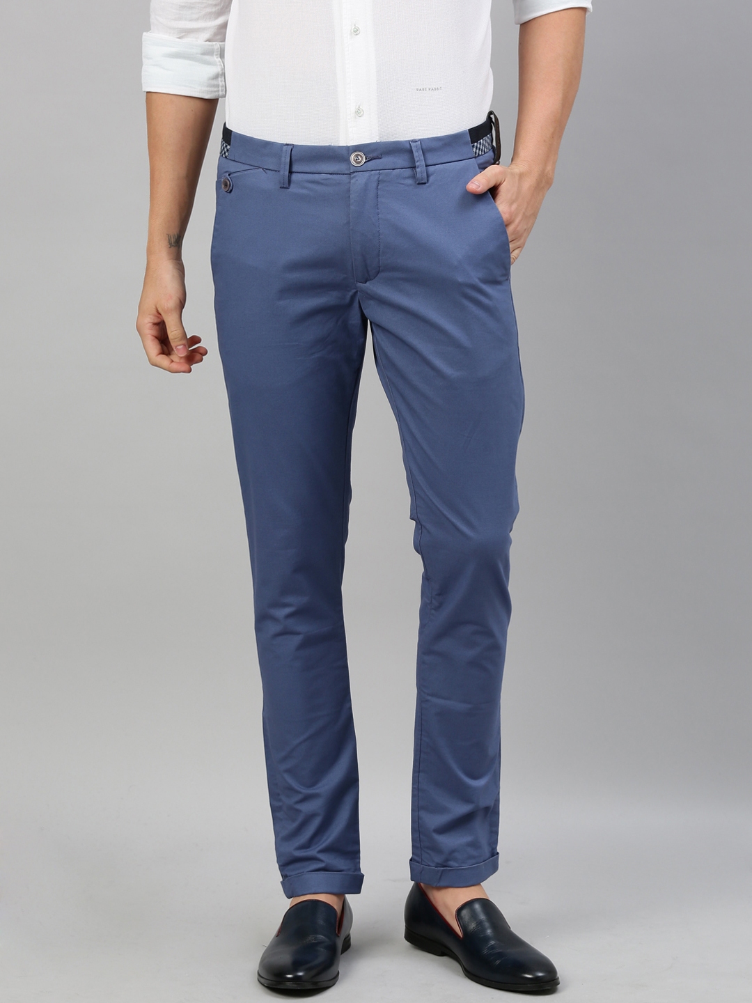 Buy RARE RABBIT Men Blue Regular Fit Solid Regular Trousers - Trousers ...