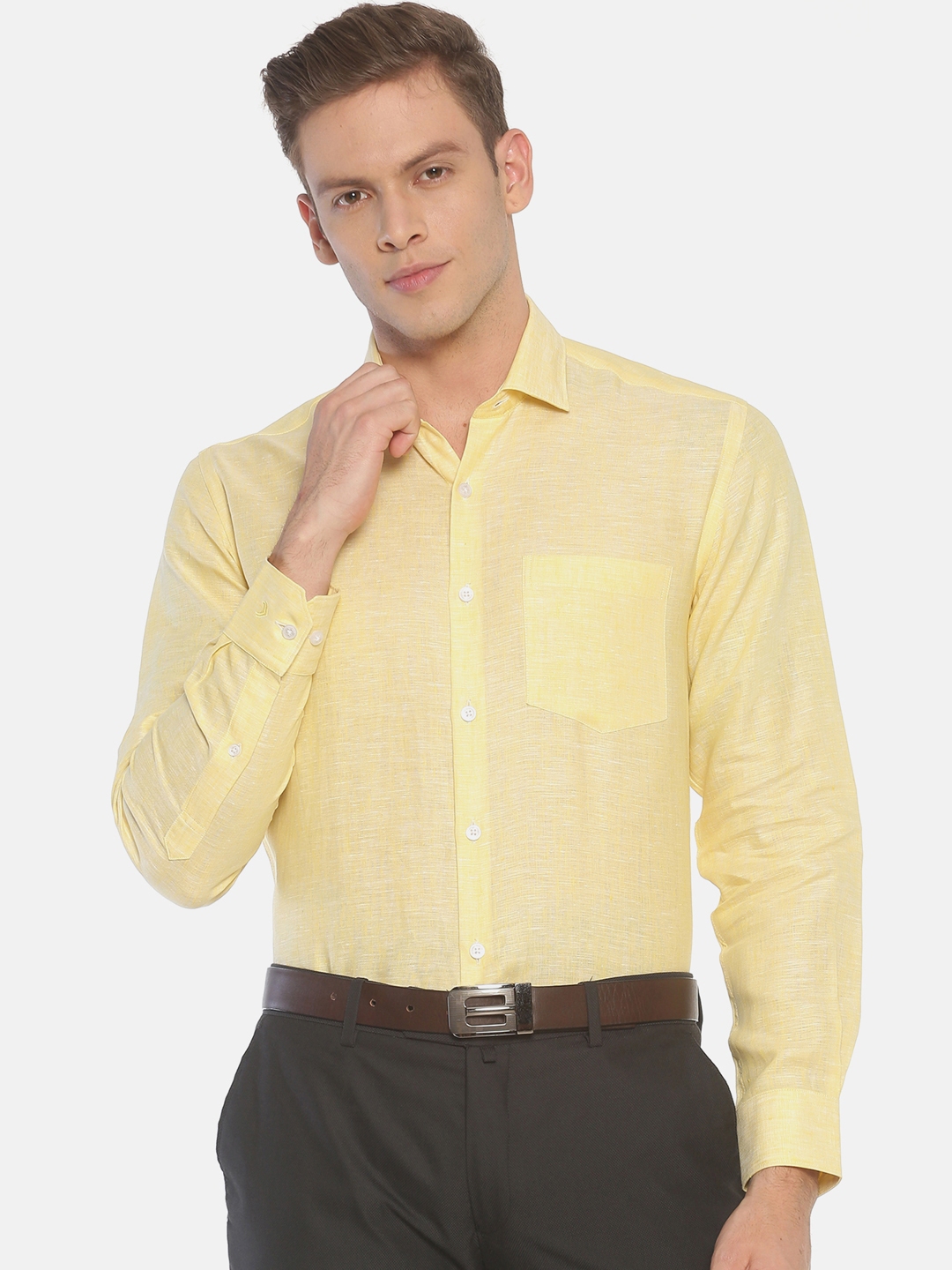 Buy Linen Club Men Yellow Regular Fit Solid Formal Shirt - Shirts for ...