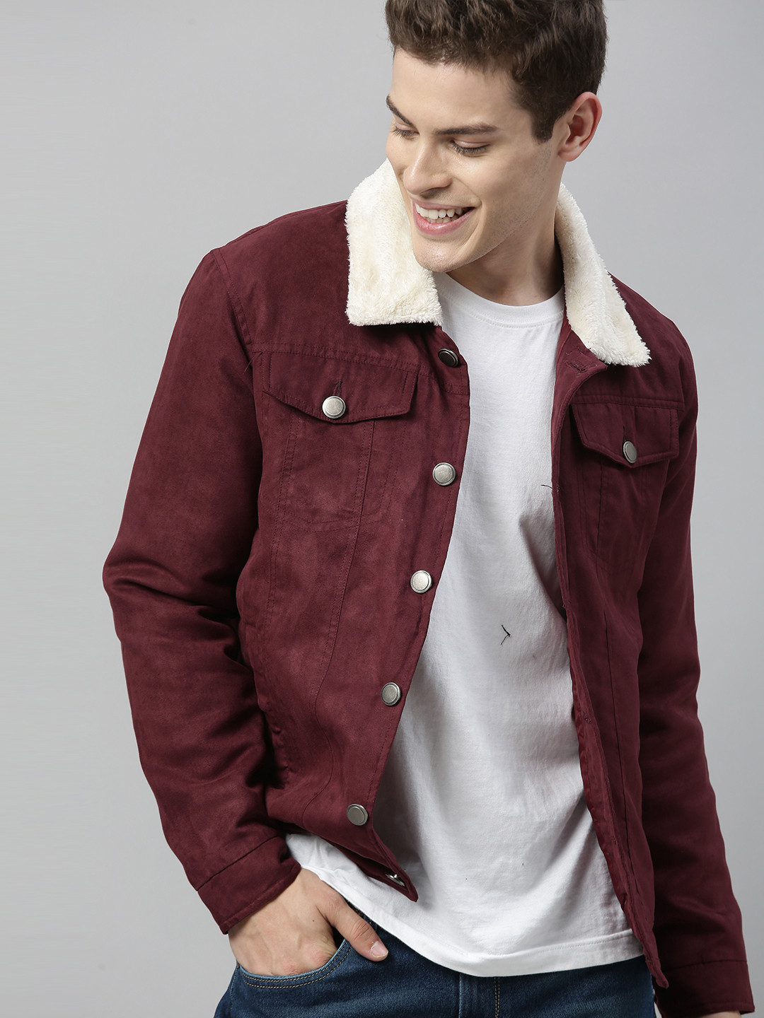 Buy HERE&NOW Men Maroon Solid Tailored Jacket Jackets for Men