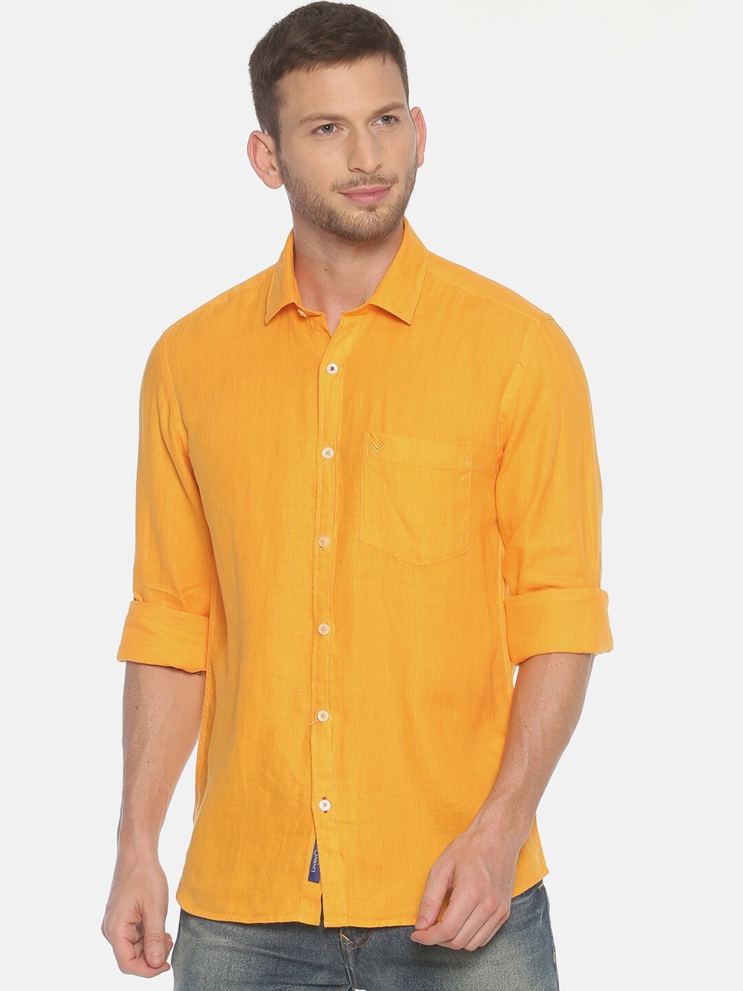 Buy Linen Club Men Orange Solid Sustainable Linen Casual Shirt - Shirts ...