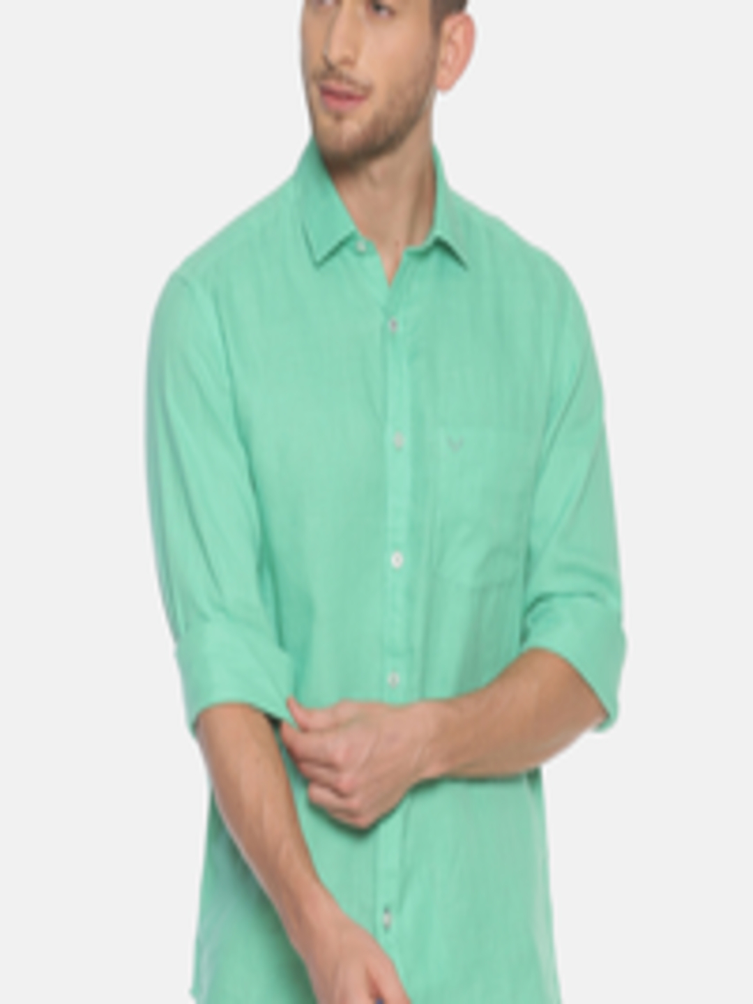 Buy Linen Club Men Green Regular Fit Solid Casual Shirt - Shirts for ...