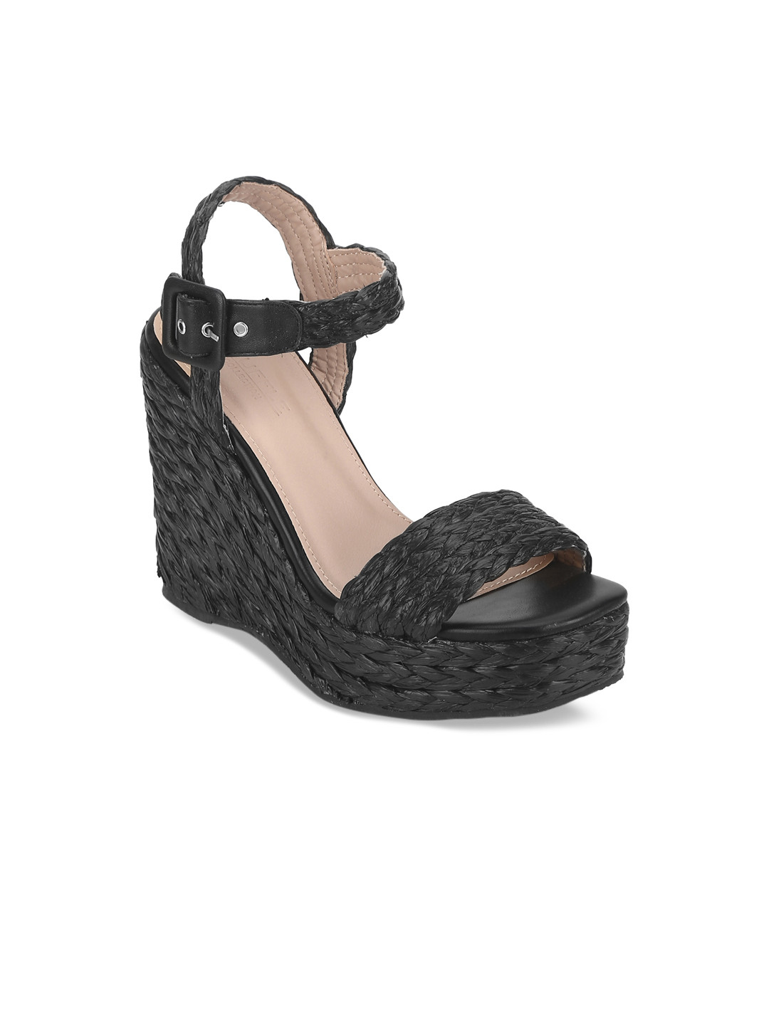 Buy Truffle Collection Women Black Woven Design Wedges Heels for
