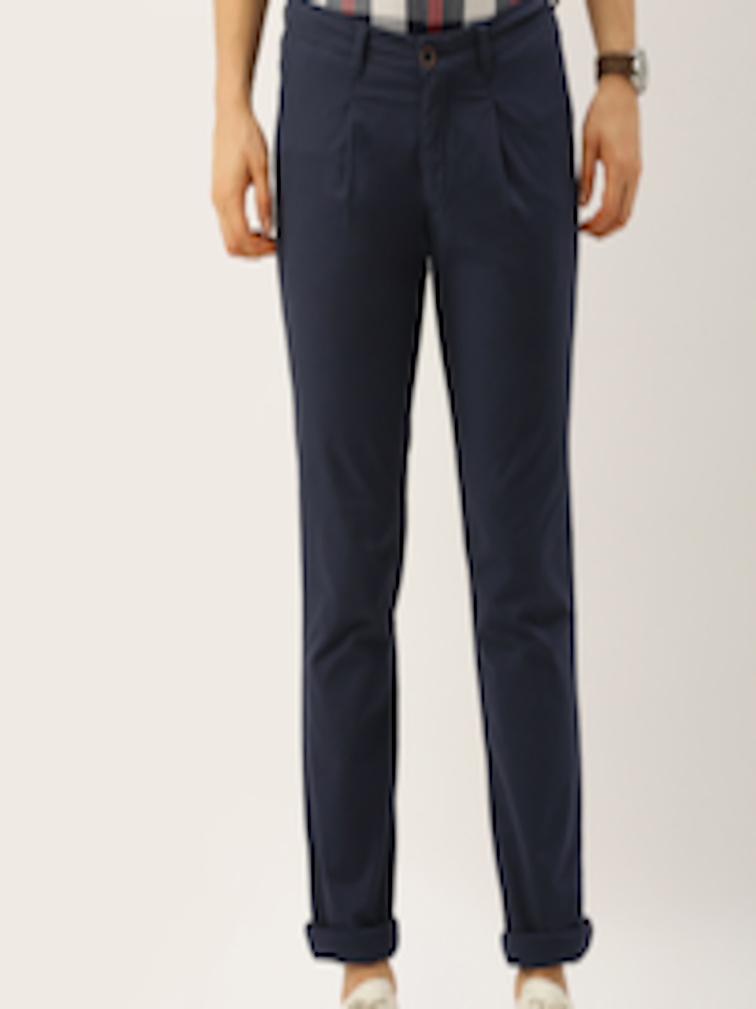 Buy John Players Men Navy Blue Slim Fit Solid Regular Trousers ...