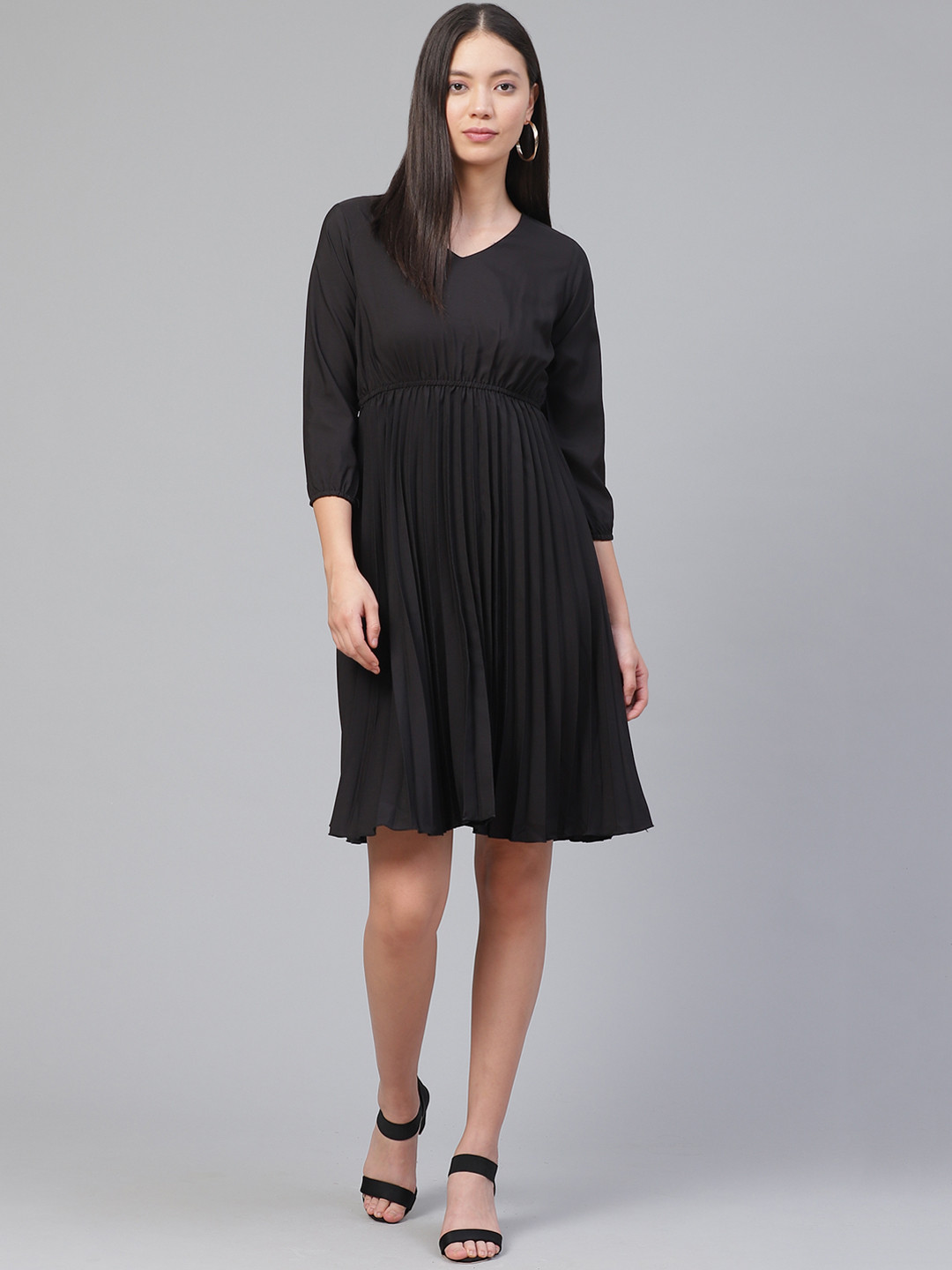 Buy Ives Women Black Solid Accordion Pleated Empire Dress Dresses for