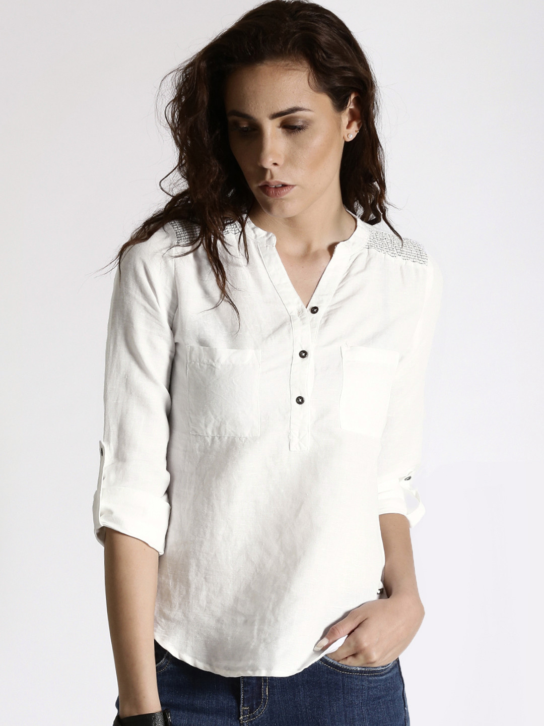 Buy Roadster White Linen Top Tops for Women 1202324 Myntra