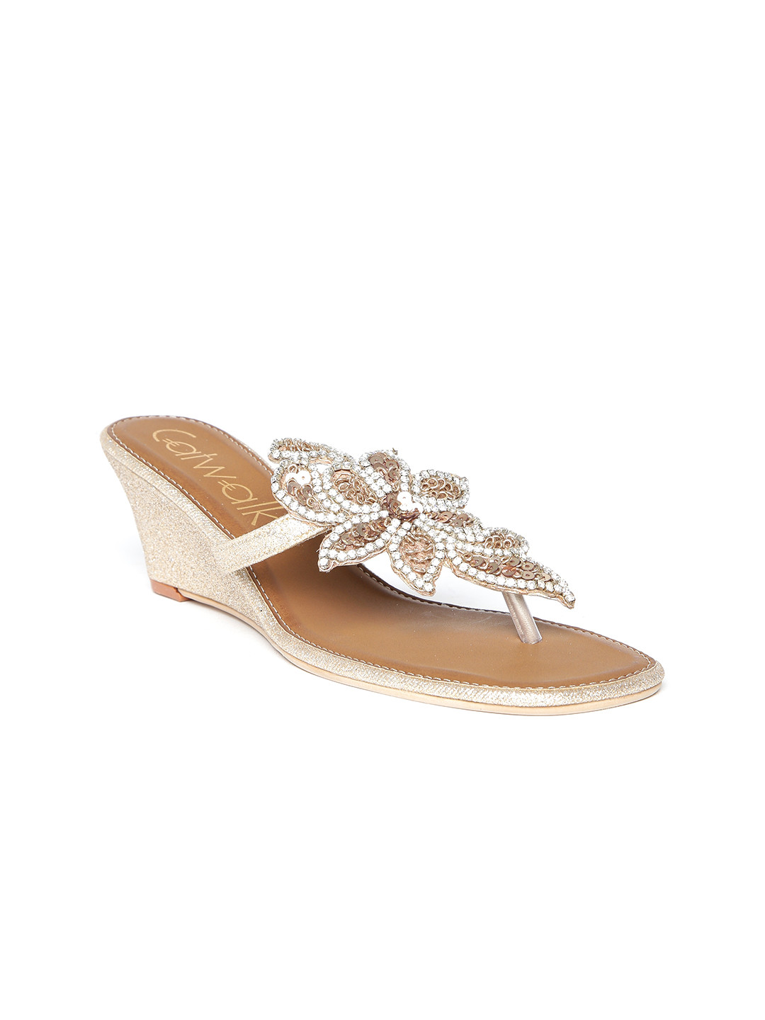Buy Catwalk Women Gold Toned Embellished Wedges Heels for Women
