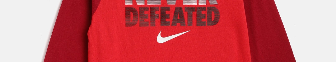 Buy Nike Boys Red Never Defeated Print Raglan Round Neck T Shirt ...