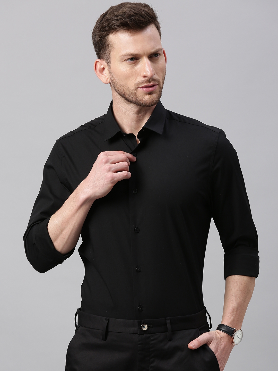 Buy Jack & Jones Men Black Slim Fit Solid Semiformal Shirt - Shirts for ...