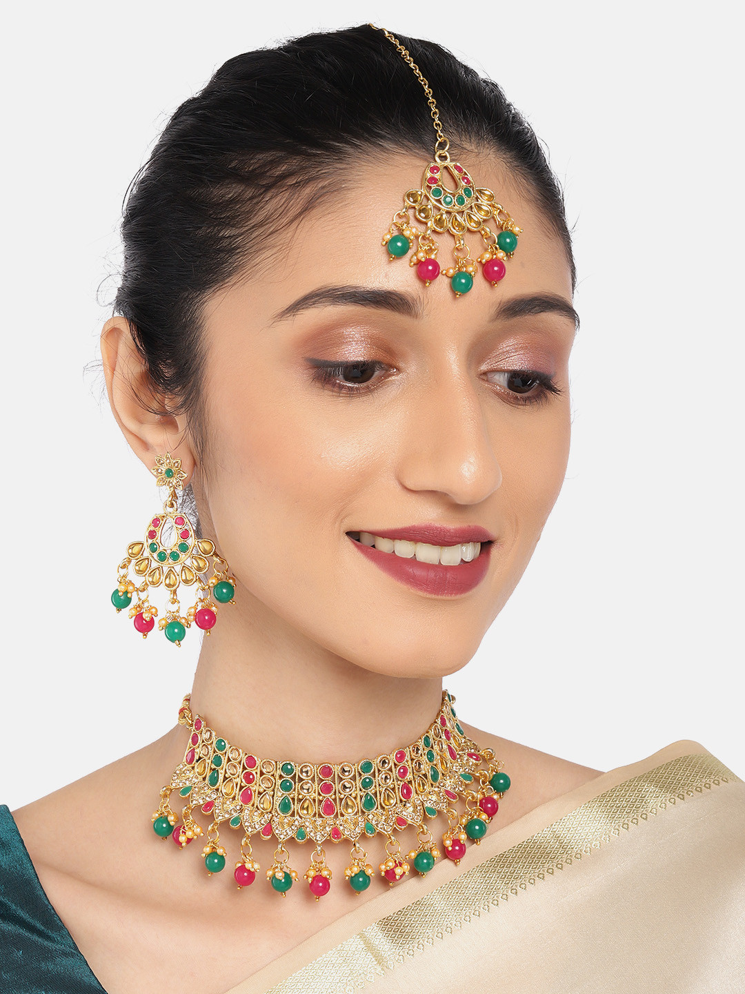Buy Anouk Gold Plated & Red Stone Studded Choker Jewellery Set