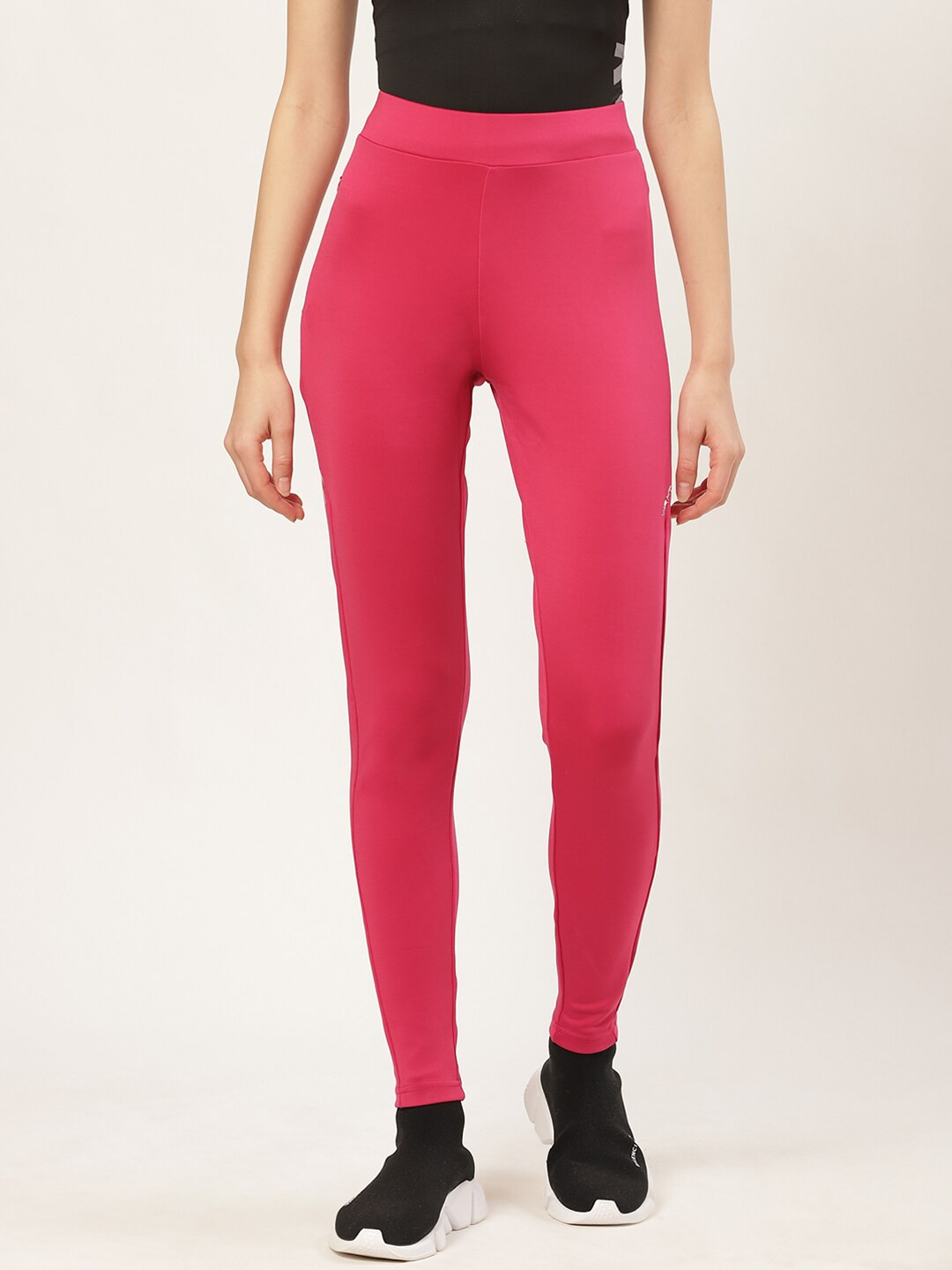 Elleven Women's Pink Solid Skinny Fit Cotton Tights With Elasticated Waist main image 1