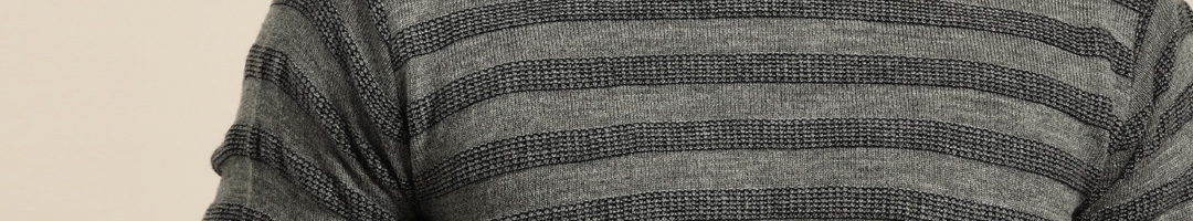 Buy INVICTUS Men Grey Melange Striped Acrylic Sweater - Sweaters for ...