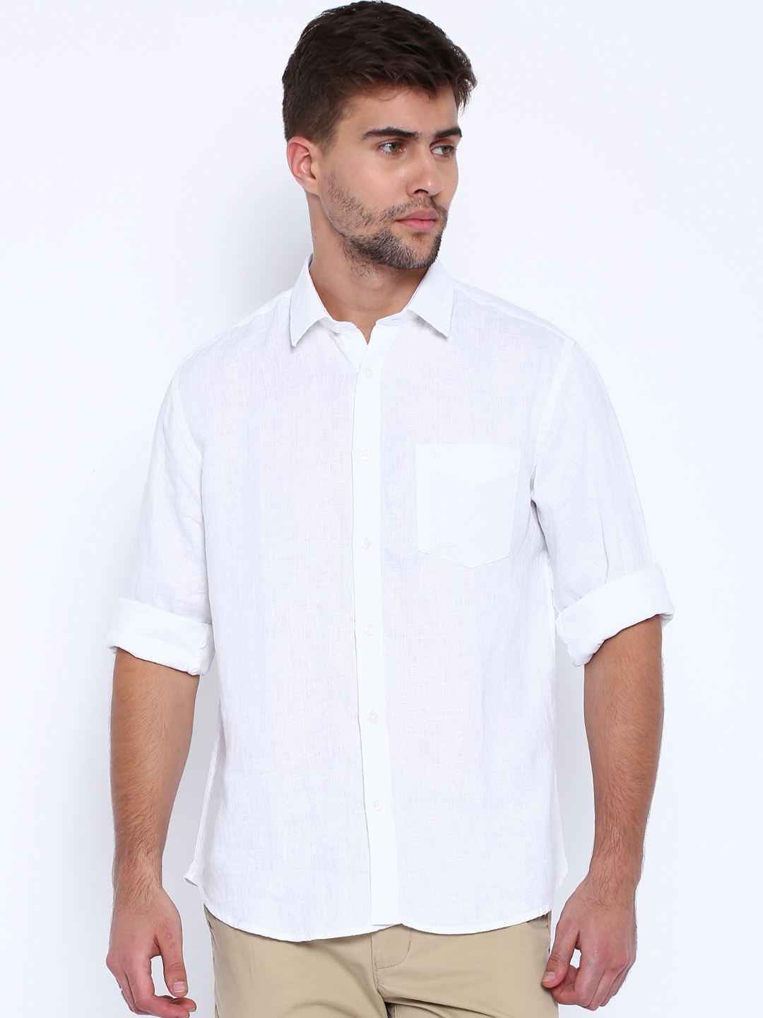 Buy Indian Terrain White Slim Fit Linen Casual Shirt - Shirts for Men ...
