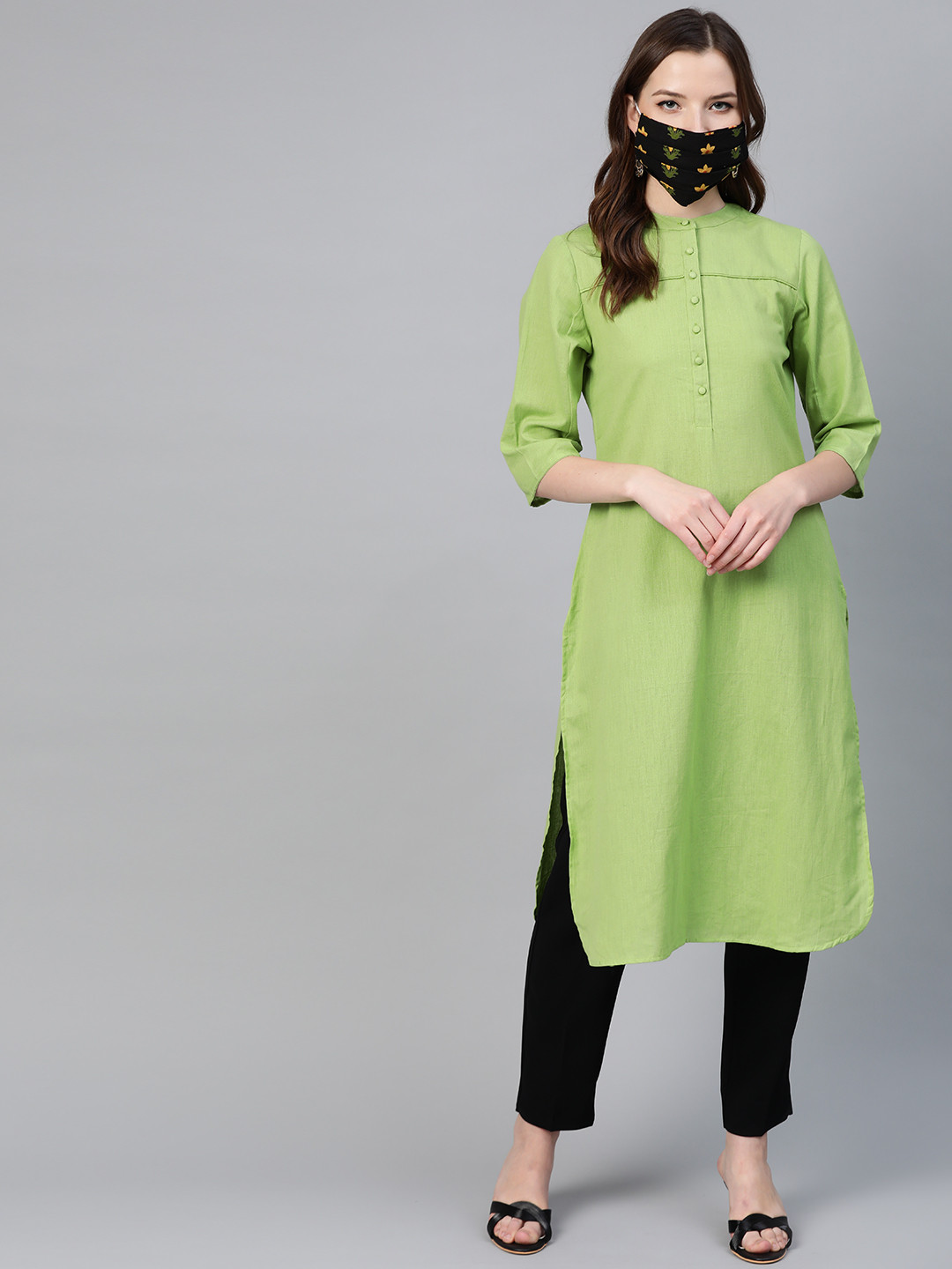 Women'S Green Solid Straight Kurta1