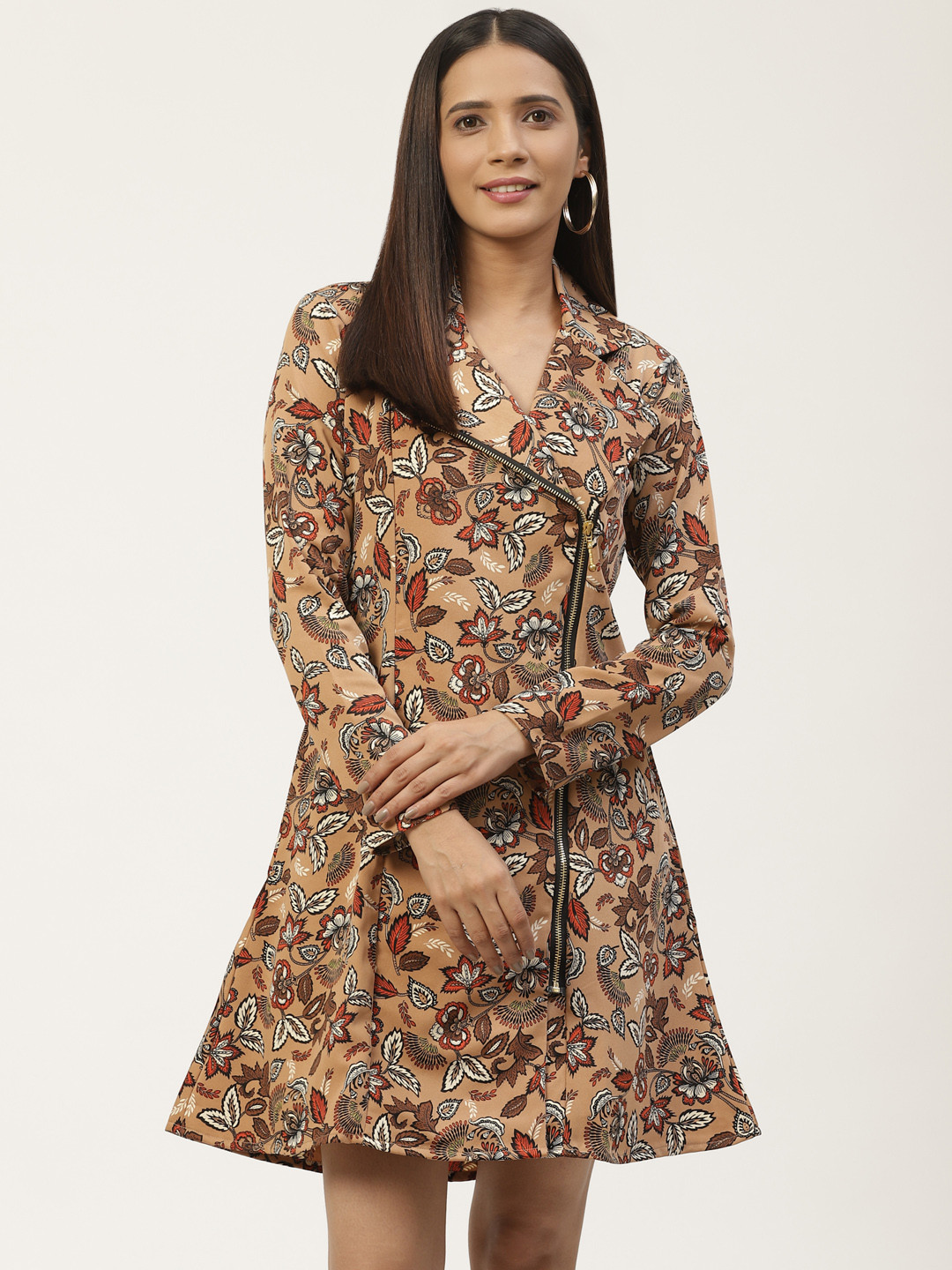 Buy WoowZerz Women Beige Rust Orange Floral Printed Wrap Dress 
