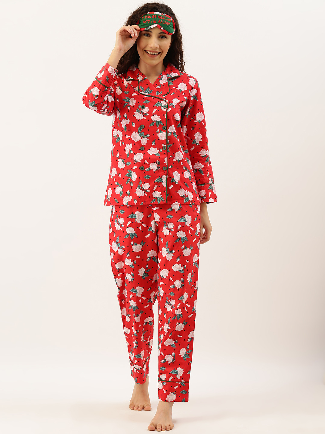 Buy Clt.s Women Red & Pink Floral Printed Night Suit With Sleeping Eye
