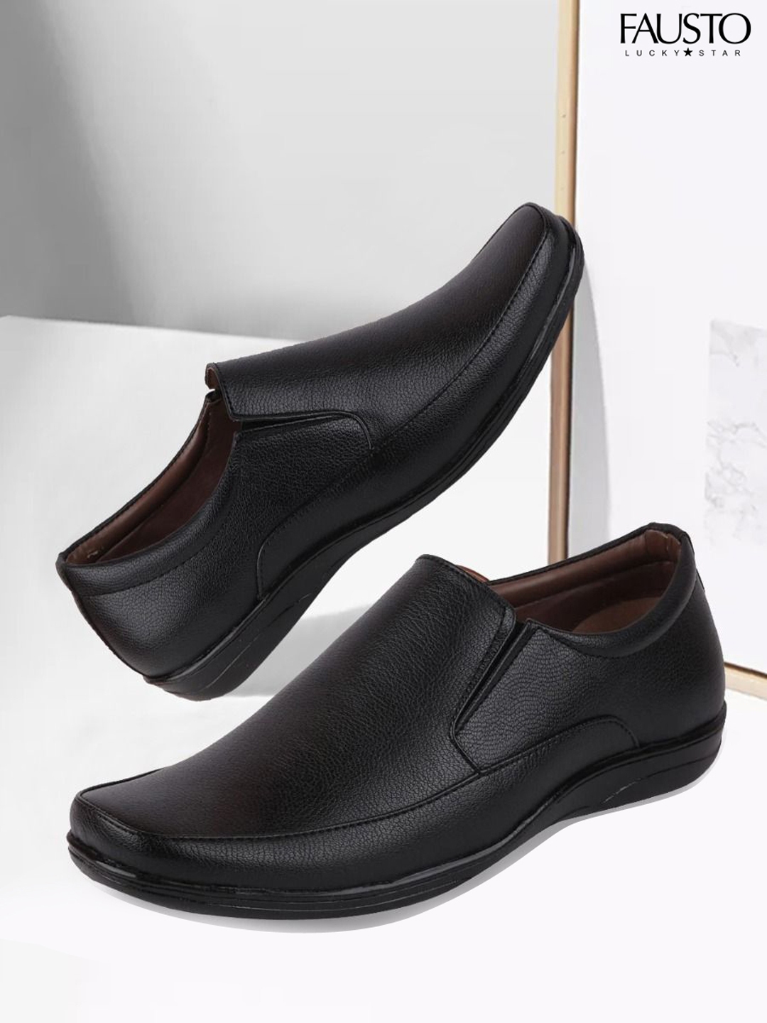 Buy FAUSTO Men Black Solid Formal Slip Ons - Formal Shoes for Men ...
