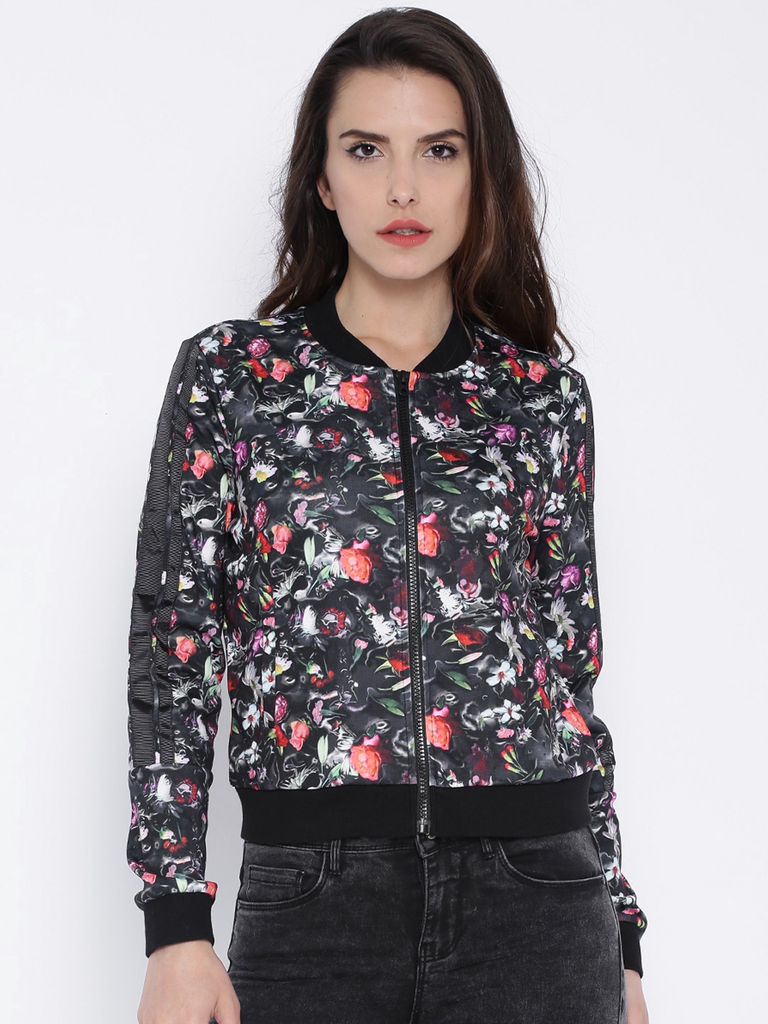 Buy ONLY Black Floral Print Jacket - Jackets for Women 1206455 | Myntra