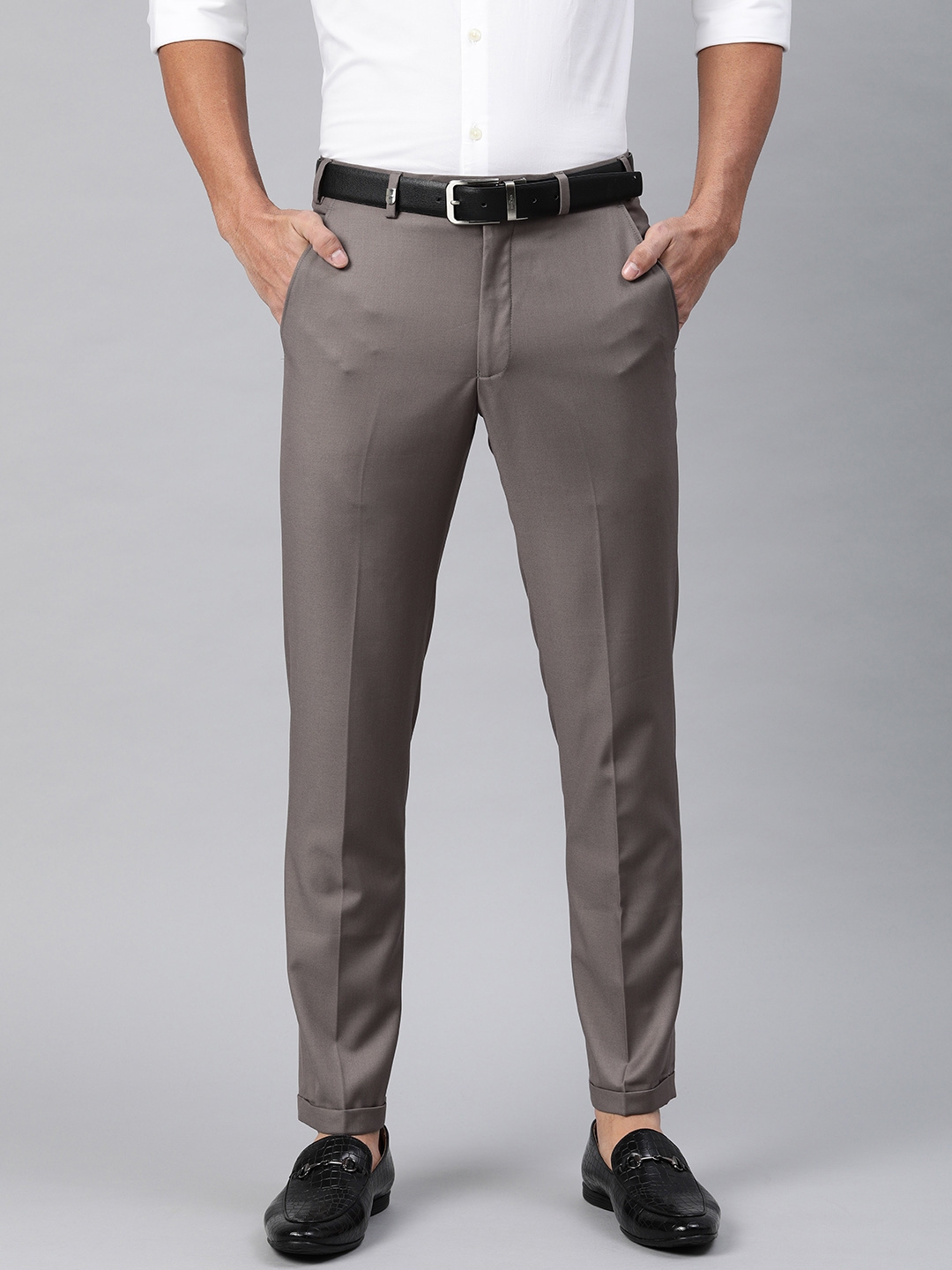 Buy Park Avenue Men Grey Solid Regular Trousers - Trousers for Men ...
