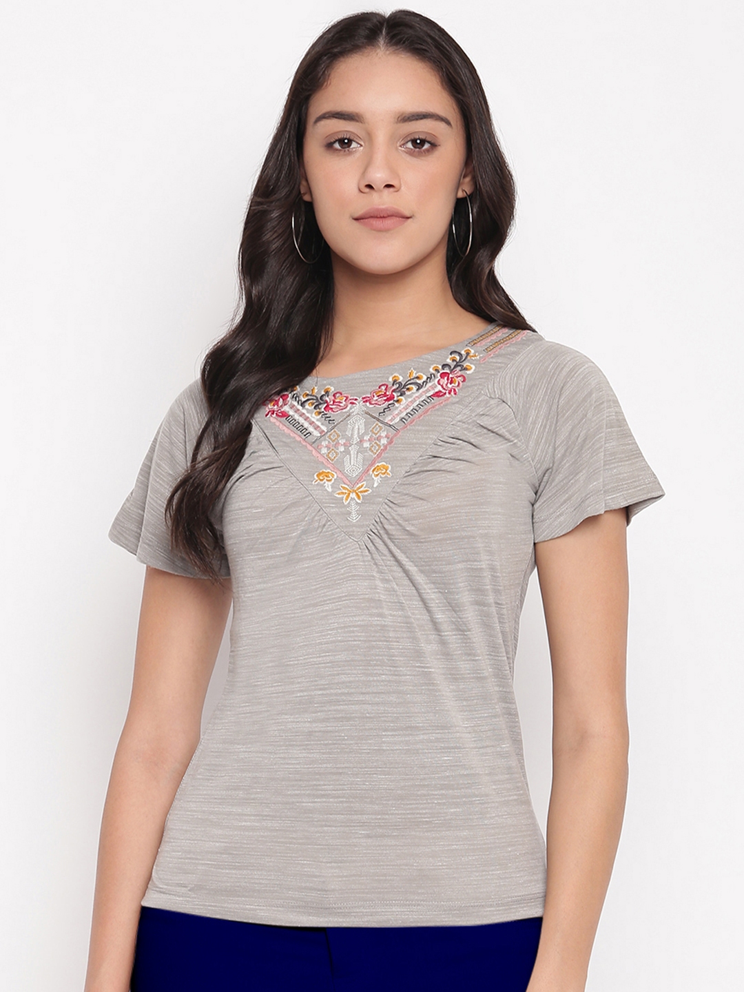 Buy Miss Grace Women Grey Embroidered Top - Tops for Women 12072526 ...