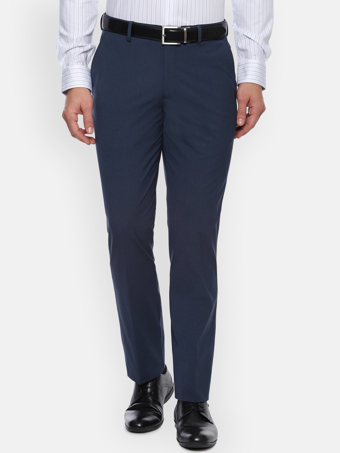 Buy Louis Philippe Men Navy Blue Slim Fit Solid Formal Trousers ...