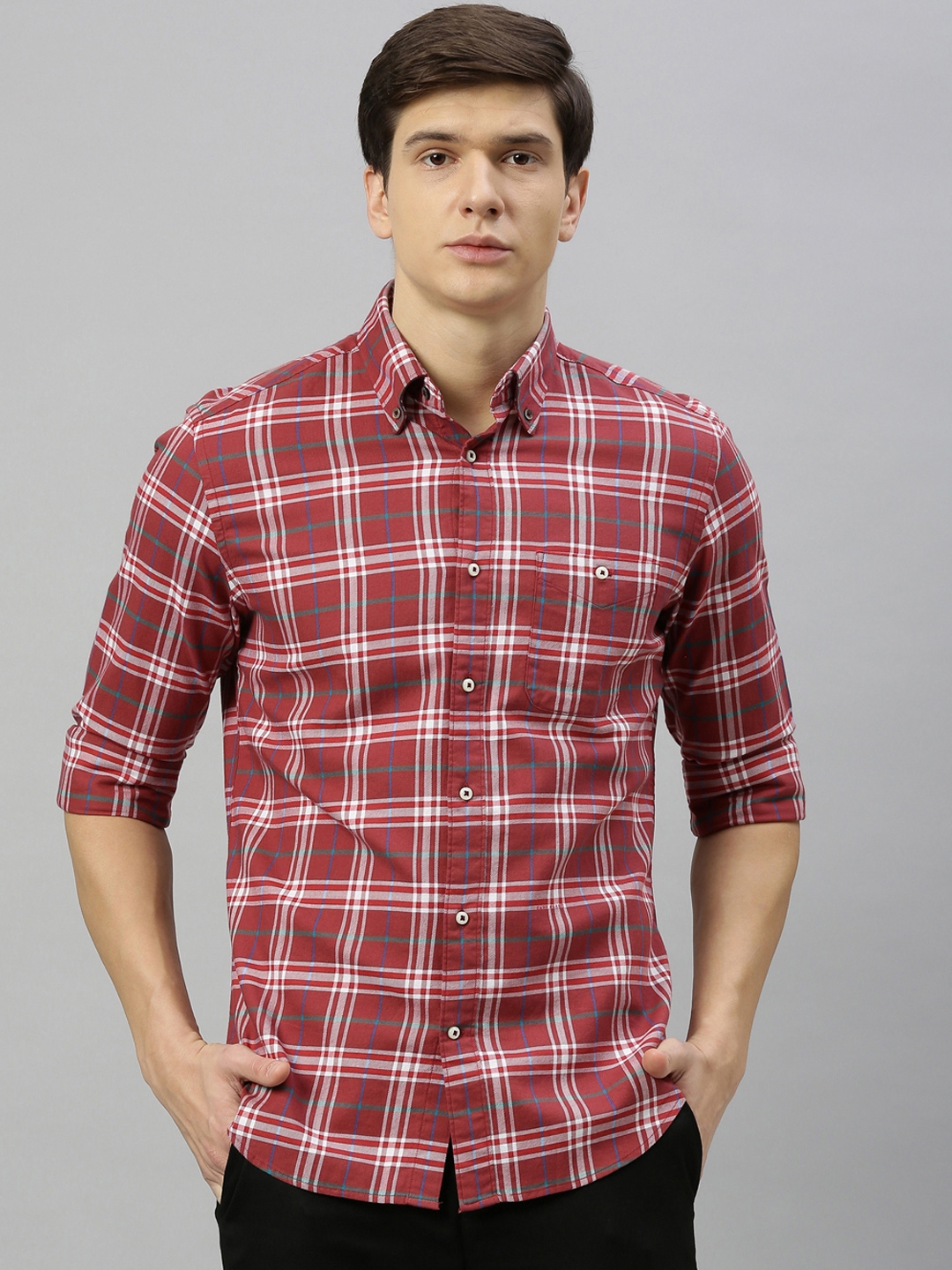 Buy RARE RABBIT Men Red & White Tailored Fit Checked Casual Shirt ...
