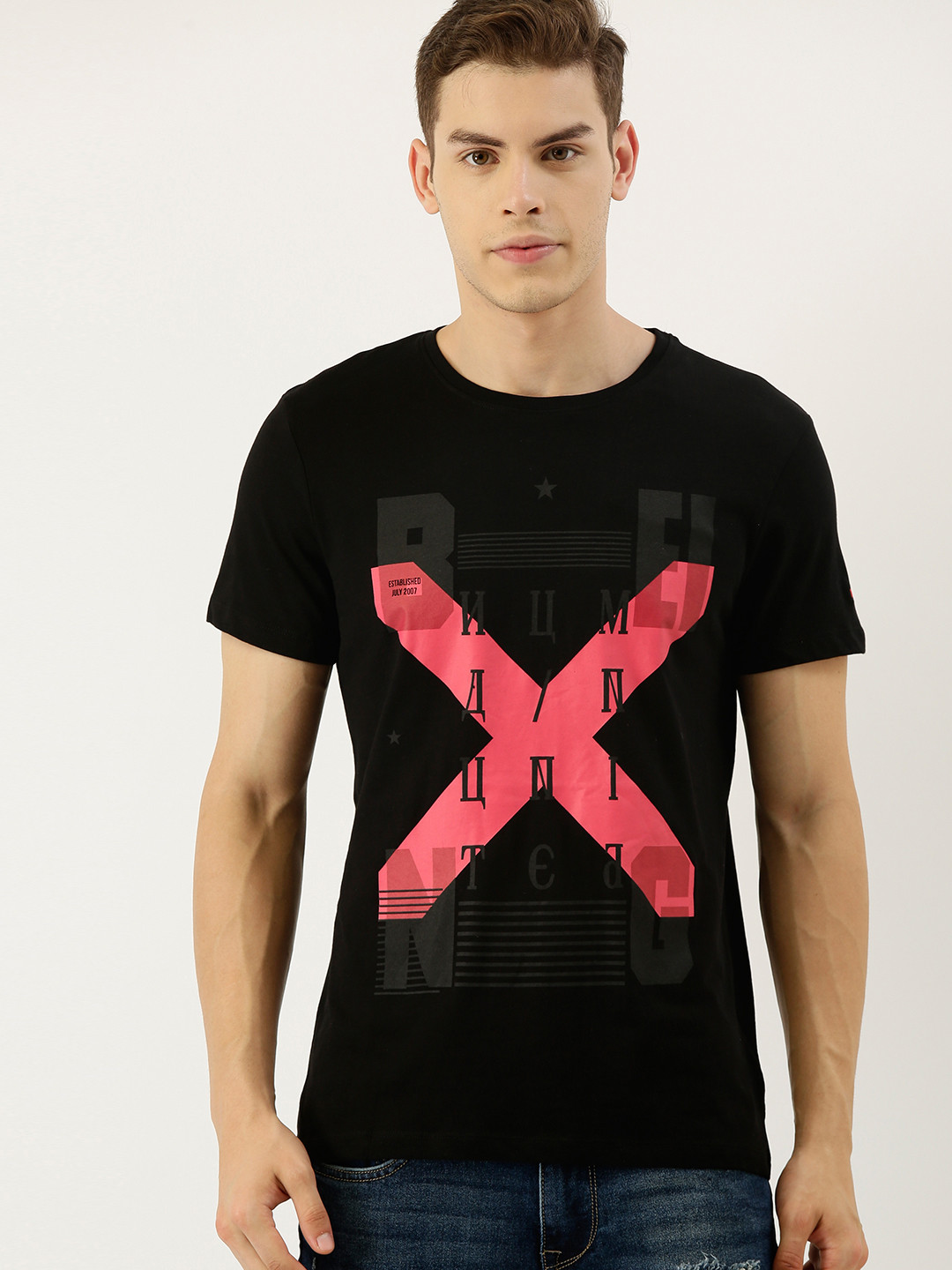 Jet Black Regular Fit Round Neck Men's T-Shirt by Being Human Clothing main image 1